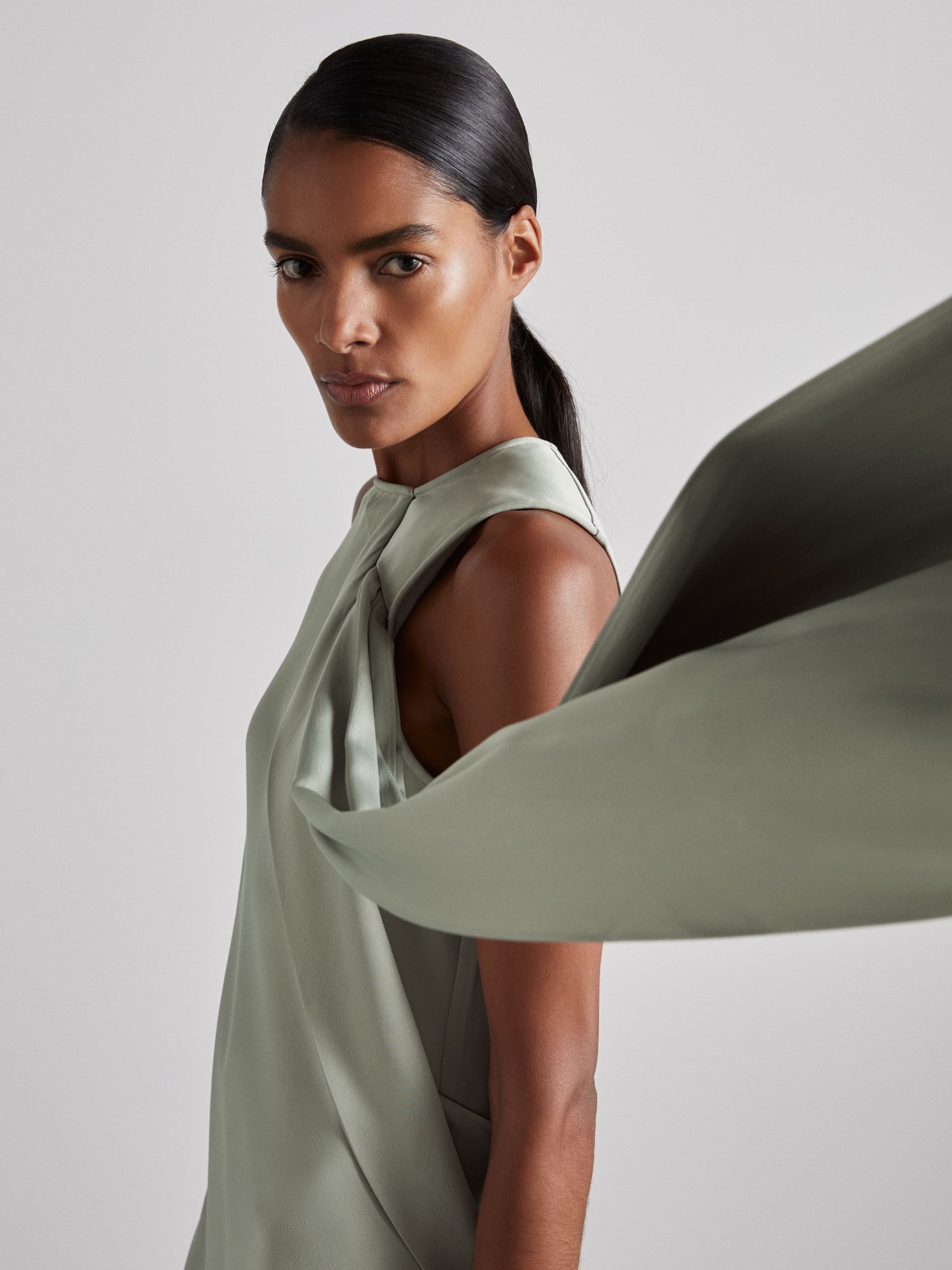 Atelier Draped-Satin Occasion Dress in Green - Image 5 of 8