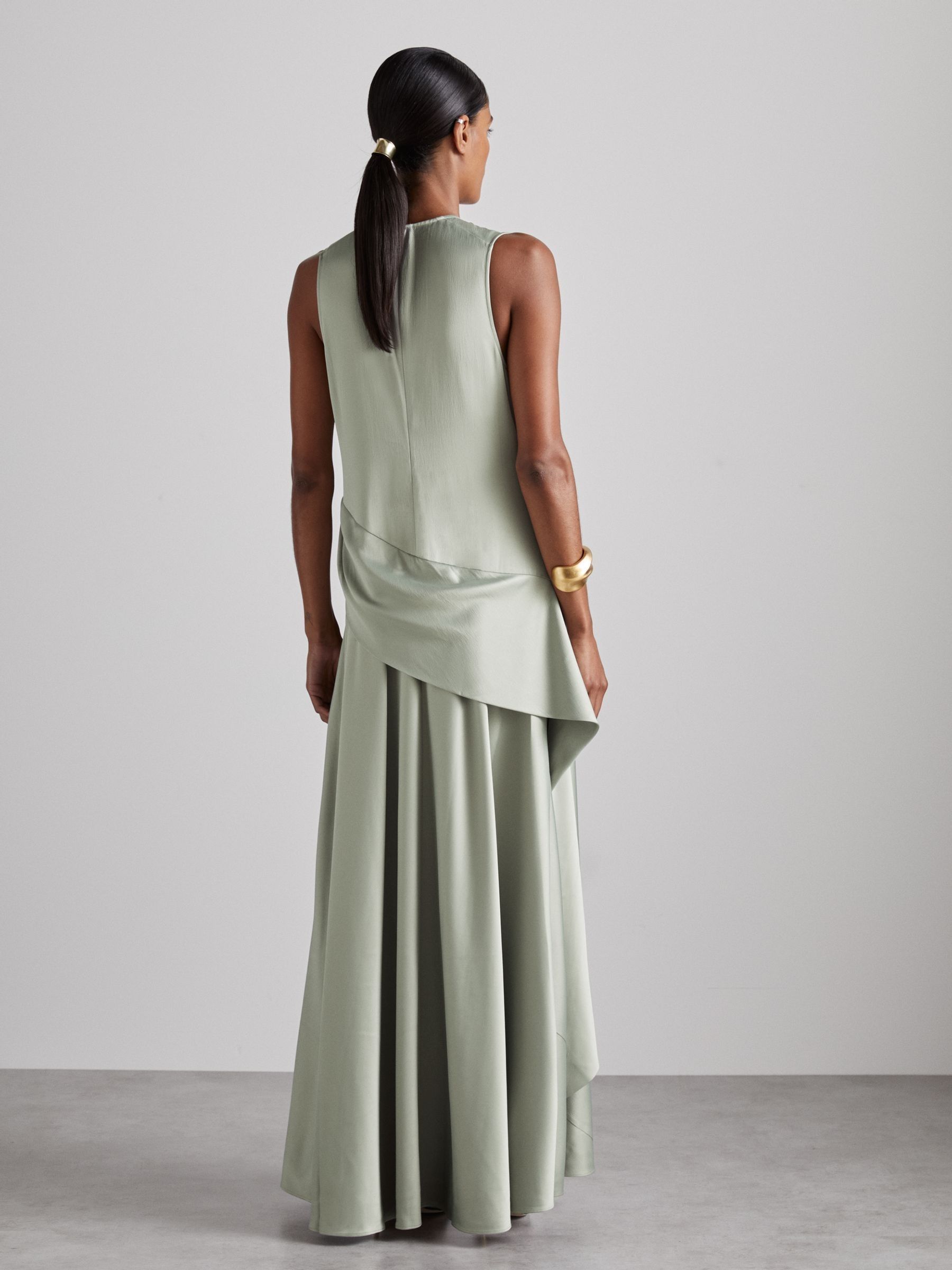 Reiss Atelier Draped-Satin Occasion Dress in Green | REISS