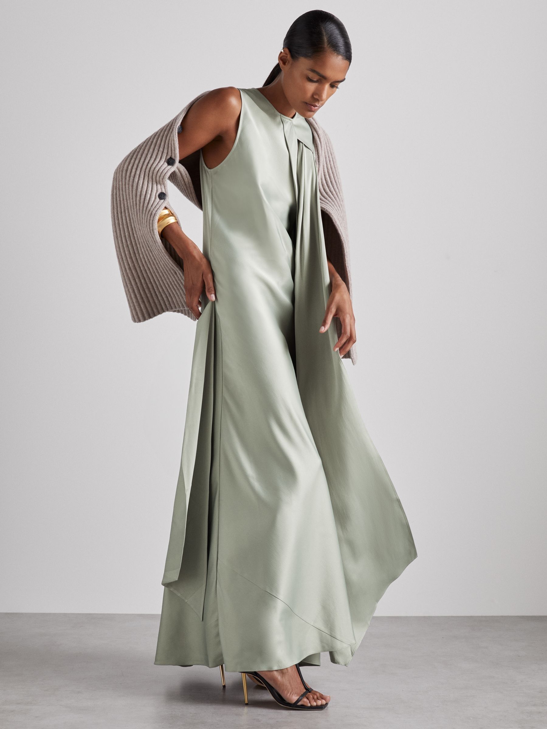 Atelier Draped-Satin Occasion Dress in Green - Image 7 of 8