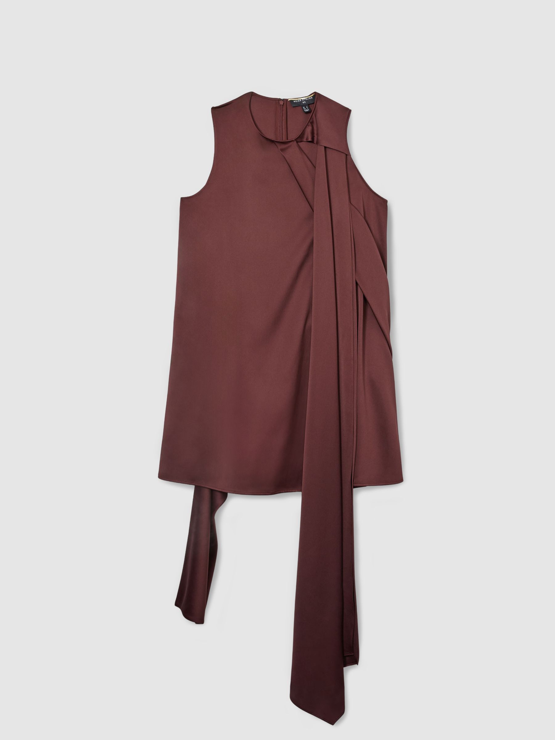 Atelier Satin Draped-Sash Mini Dress in Burgundy - Image 2 of 6