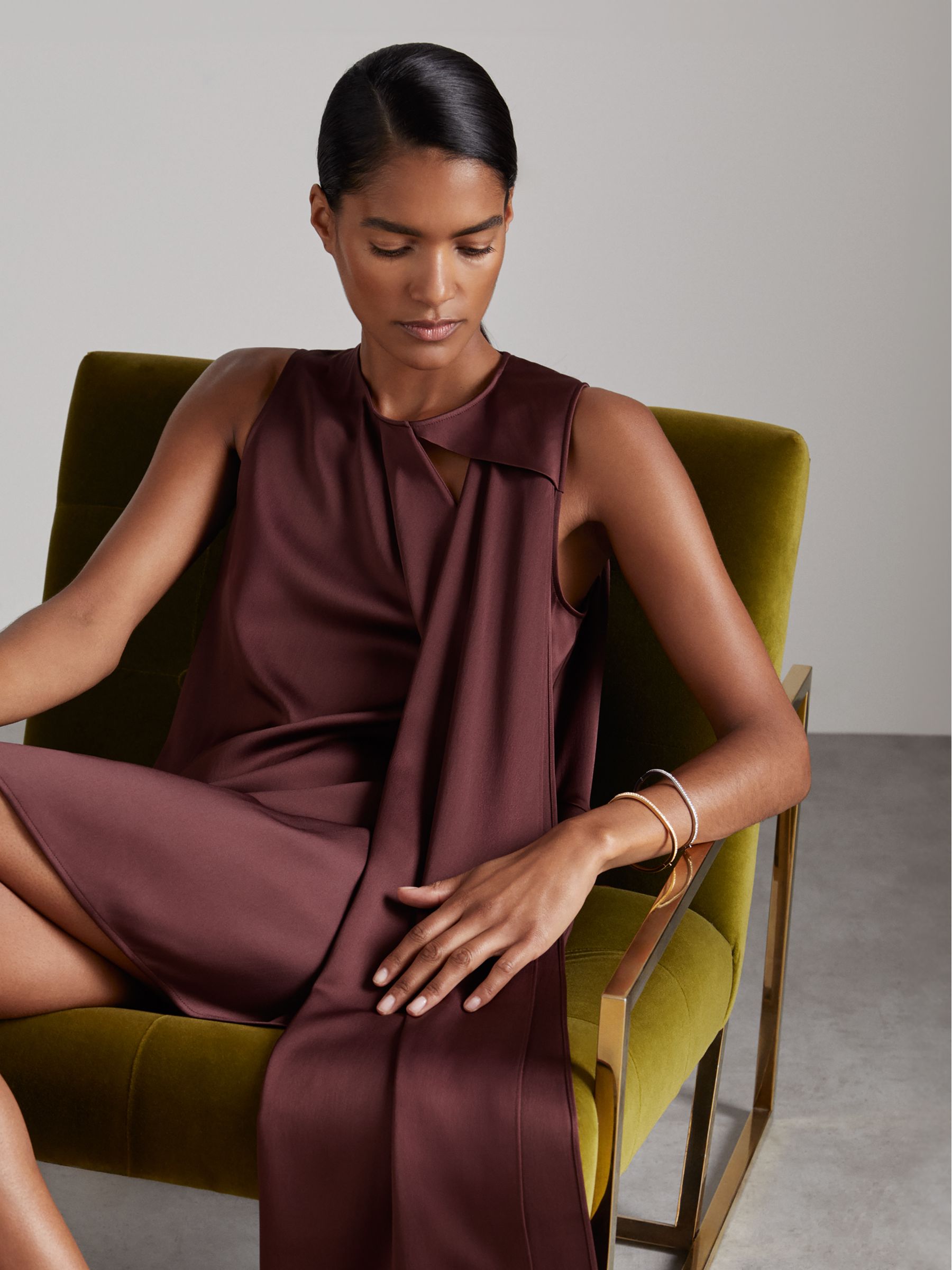 Atelier Satin Draped-Sash Mini Dress in Burgundy - Image 4 of 6