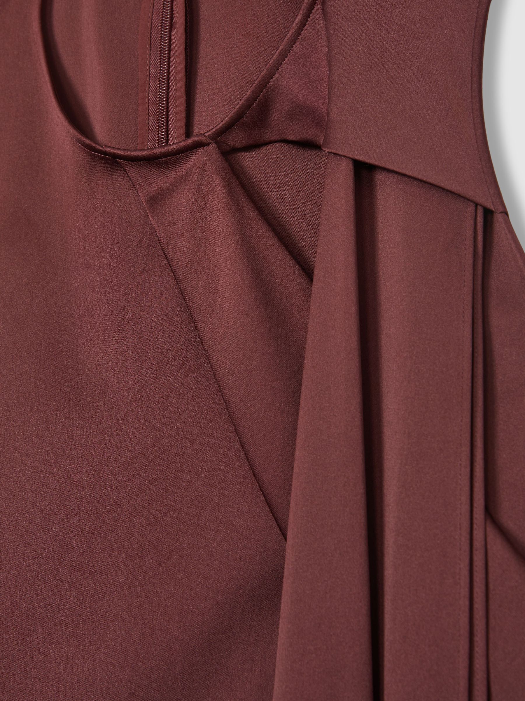 Atelier Satin Draped-Sash Mini Dress in Burgundy - Image 6 of 6