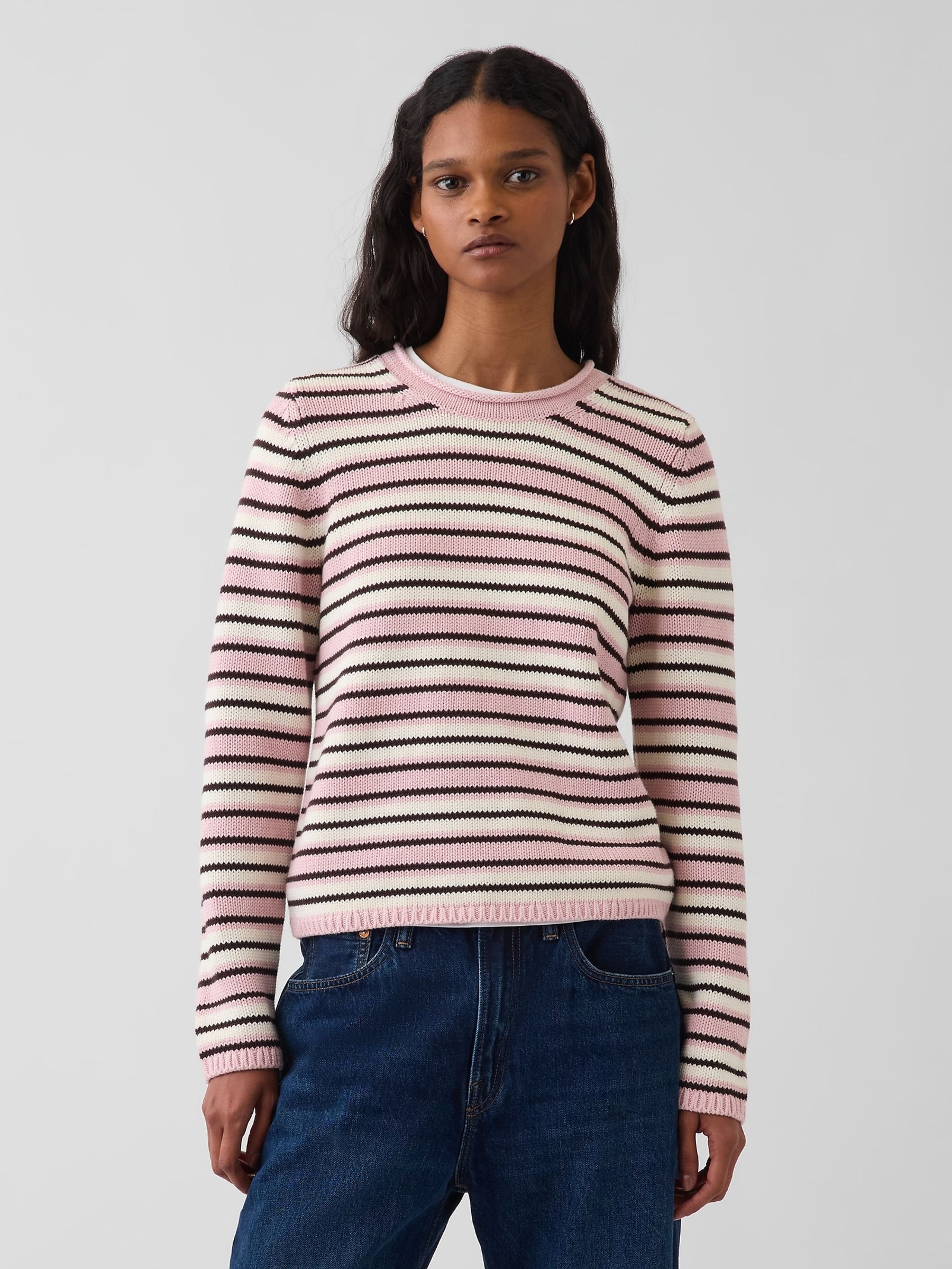 Pink Stripe Rolled Neck Jumper - Image 1 of 4