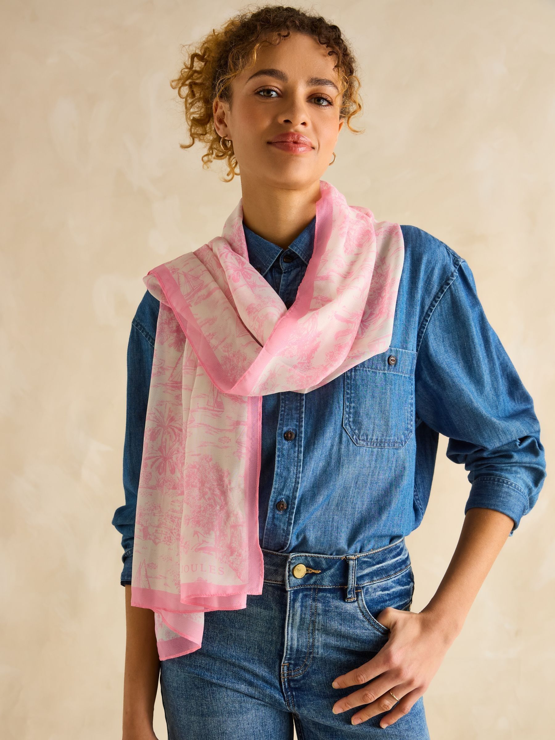 Abberton Pink & White Lightweight Printed Scarf - Image 2 of 5