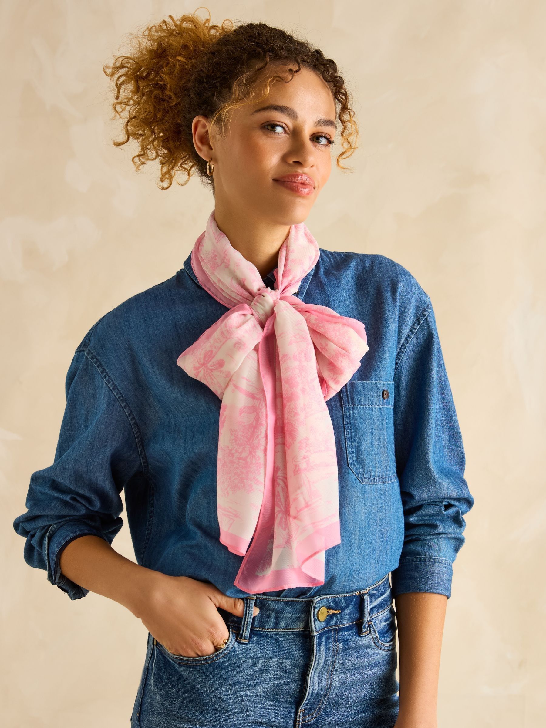 Abberton Pink & White Lightweight Printed Scarf - Image 3 of 5