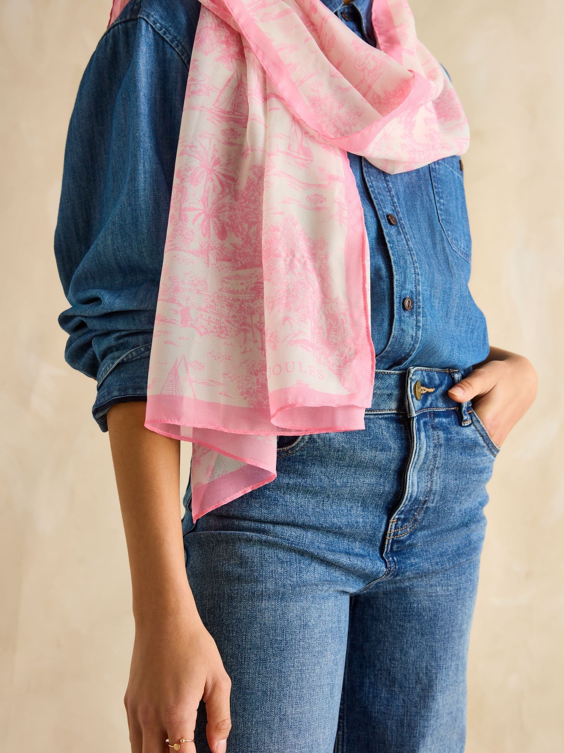 Abberton Pink & White Lightweight Printed Scarf - Image 4 of 5