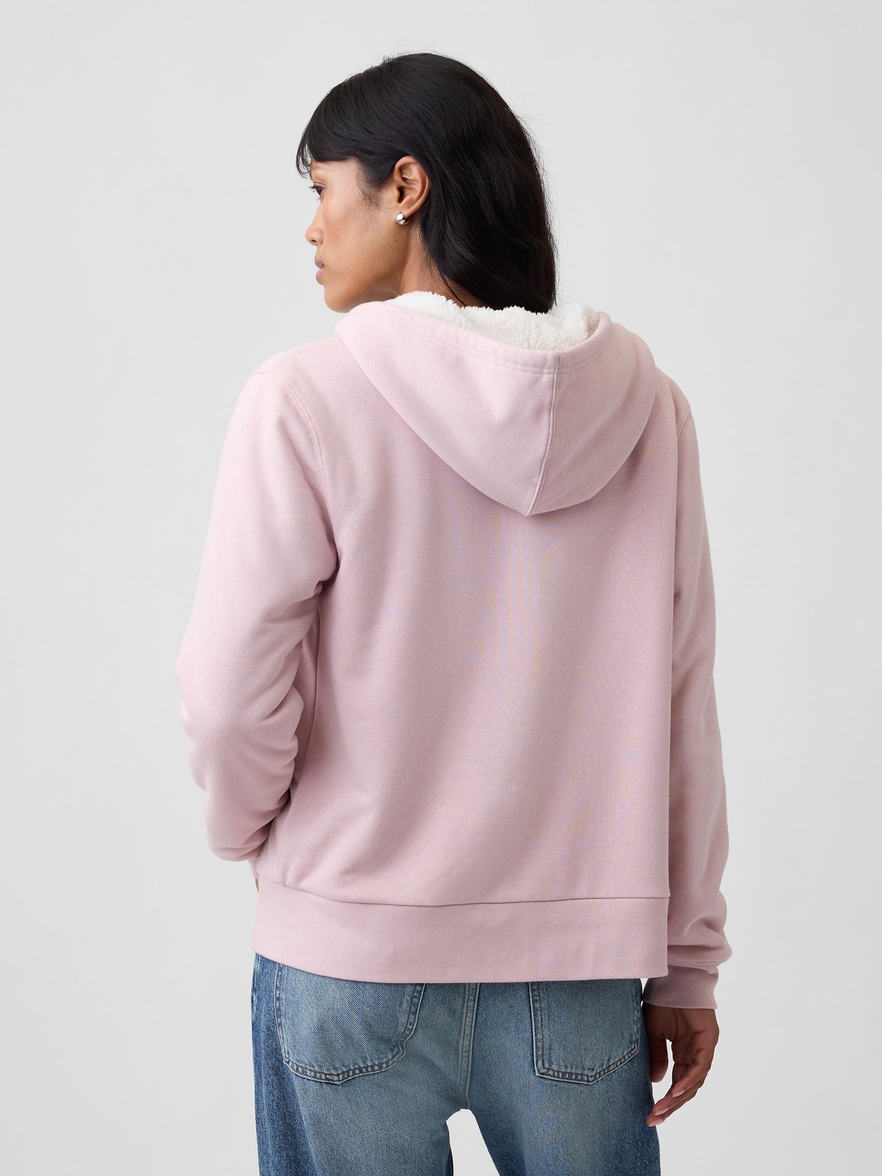Light Pink Relaxed Logo Sherpa-Lined Zip-Up Hoodie - Image 2 of 4