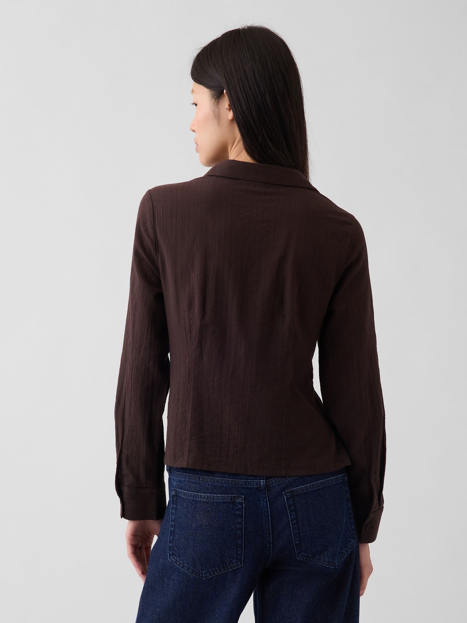 Brown Textured Dobby Fitted Shirt - Image 2 of 4 Brown Textured Dobby Fitted Shirt - Image 2 of 4