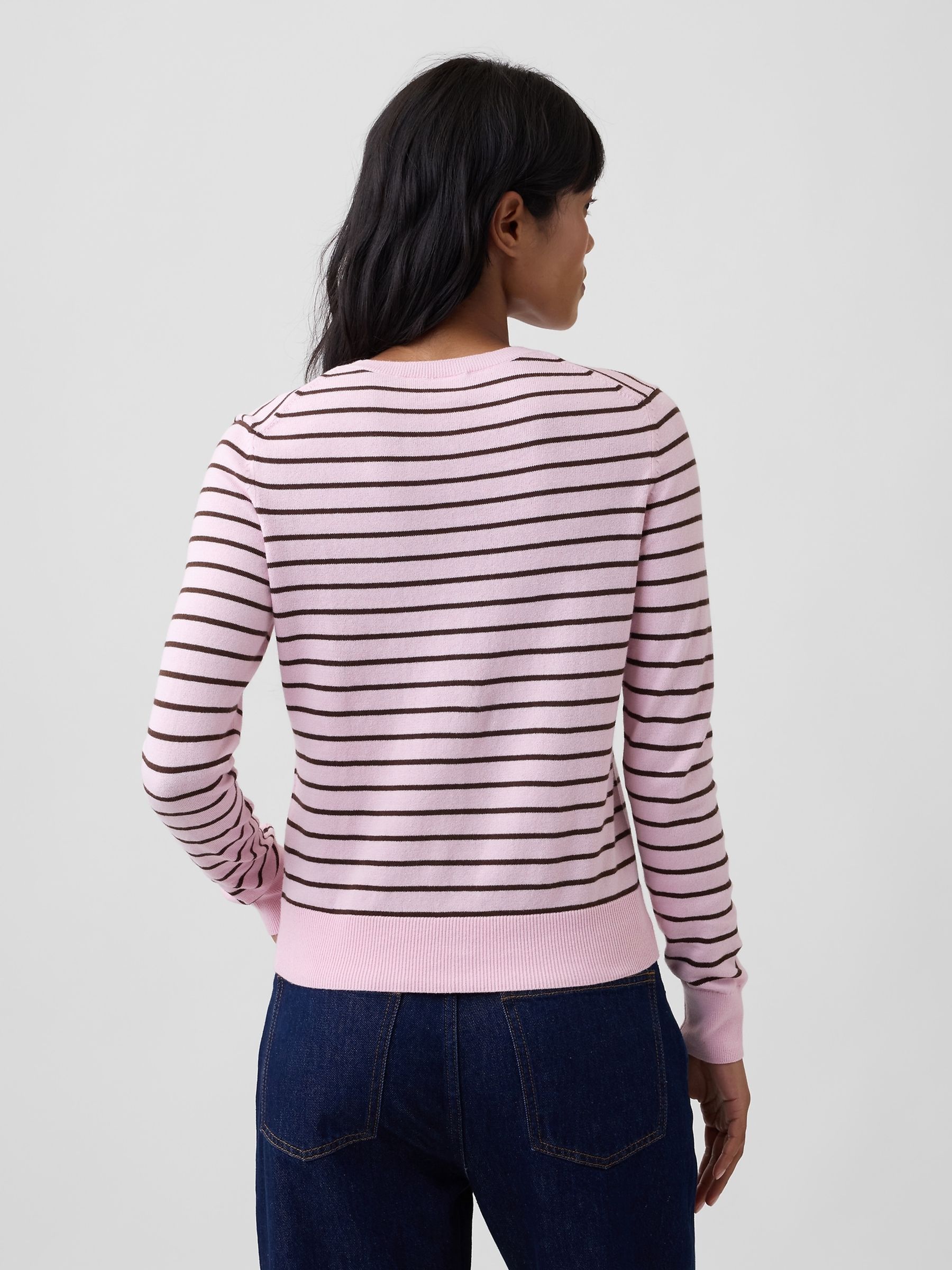 Pink Stripe Crew Neck Cardigan - Image 2 of 5