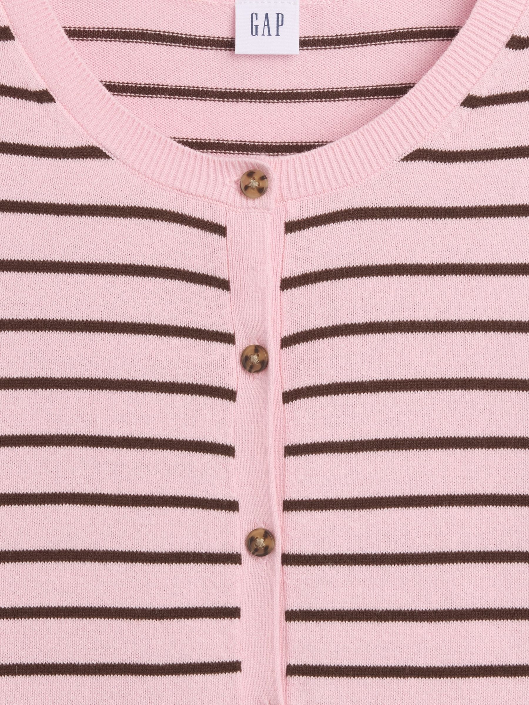 Pink Stripe Crew Neck Cardigan - Image 5 of 5 Pink Stripe Crew Neck Cardigan - Image 5 of 5