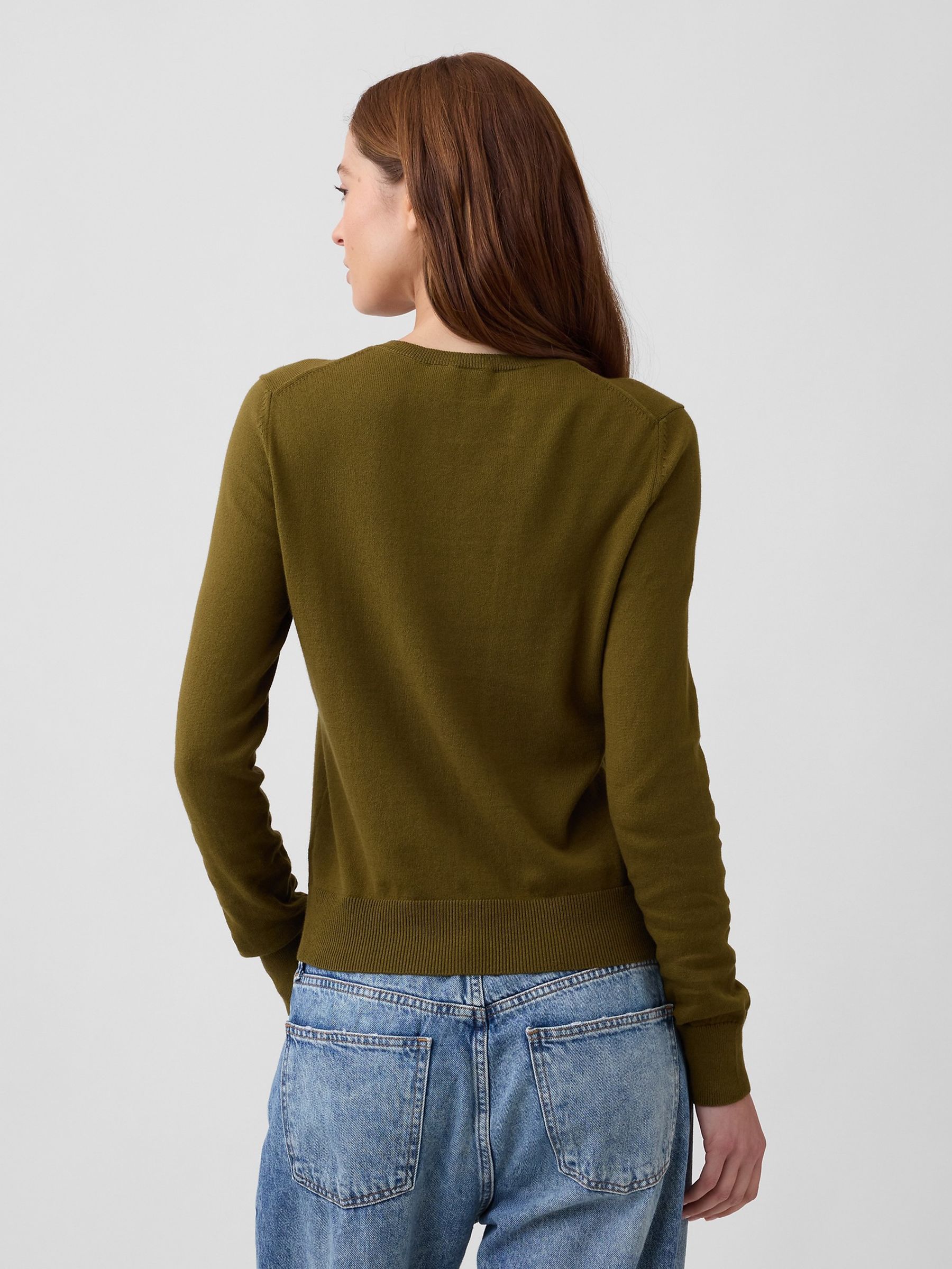 Olive Green Crew Neck Cardigan - Image 2 of 5