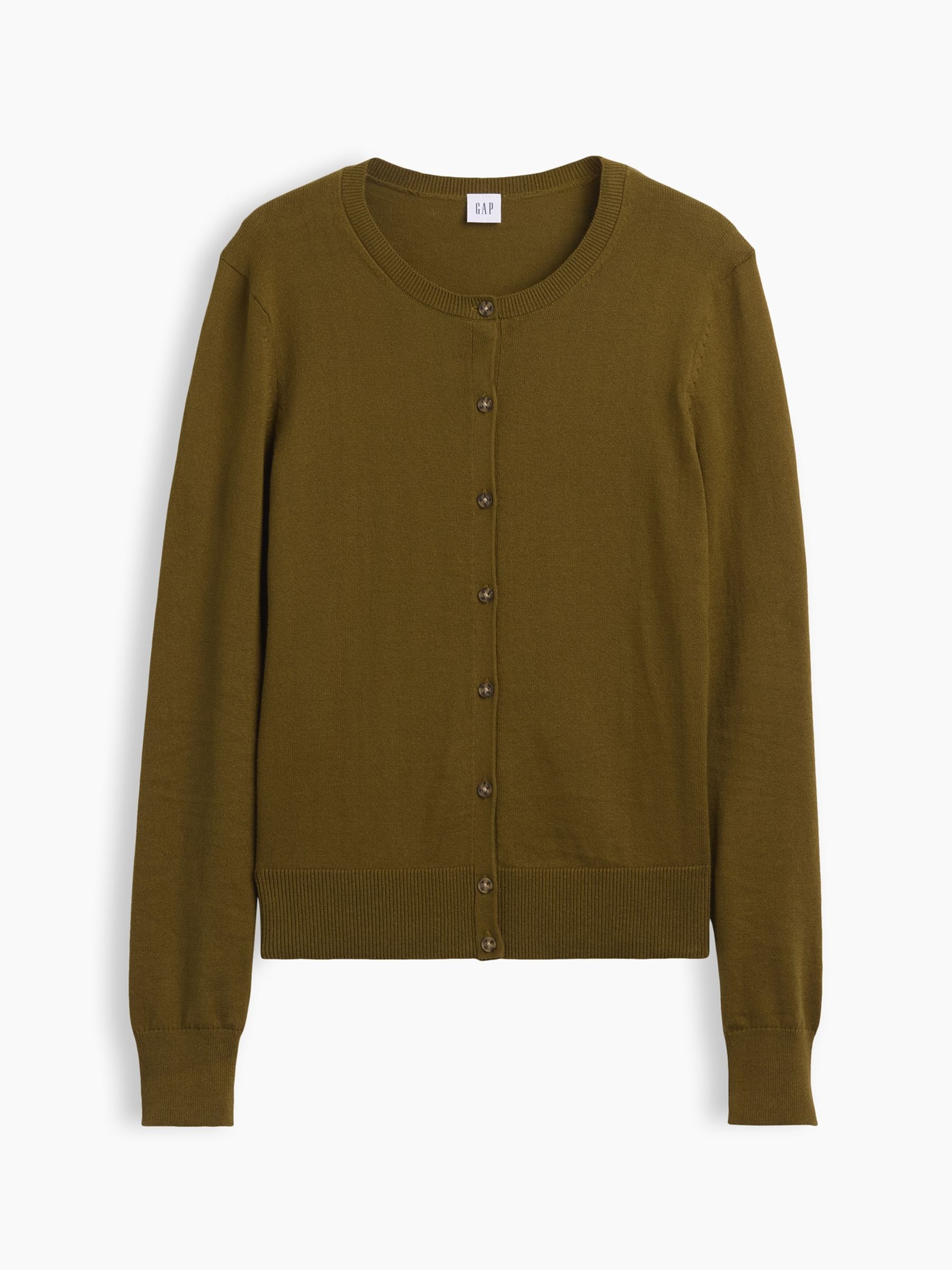 Olive Green Crew Neck Cardigan - Image 4 of 5
