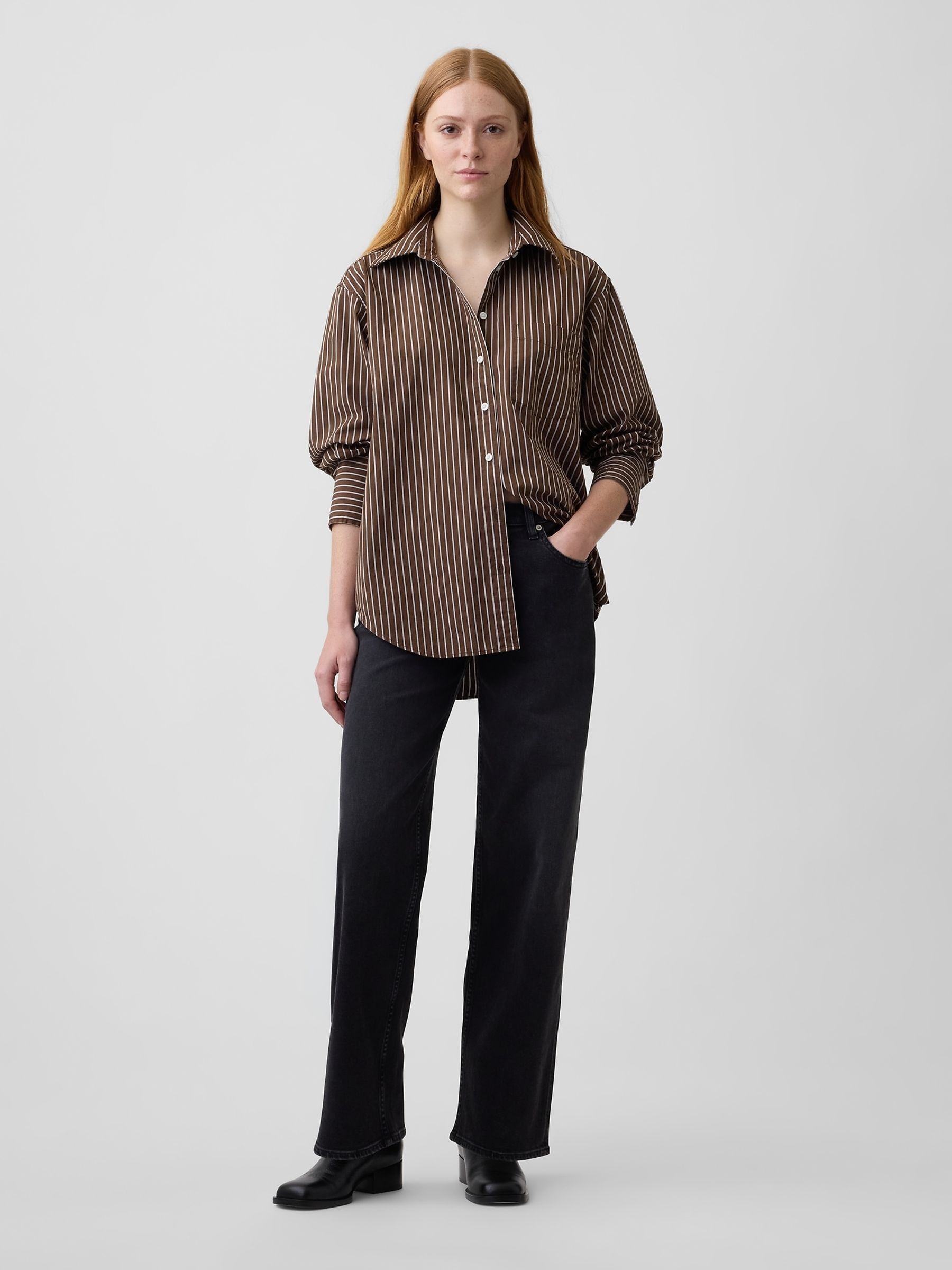 Brown Stripe Poplin Big Shirt - Image 3 of 4