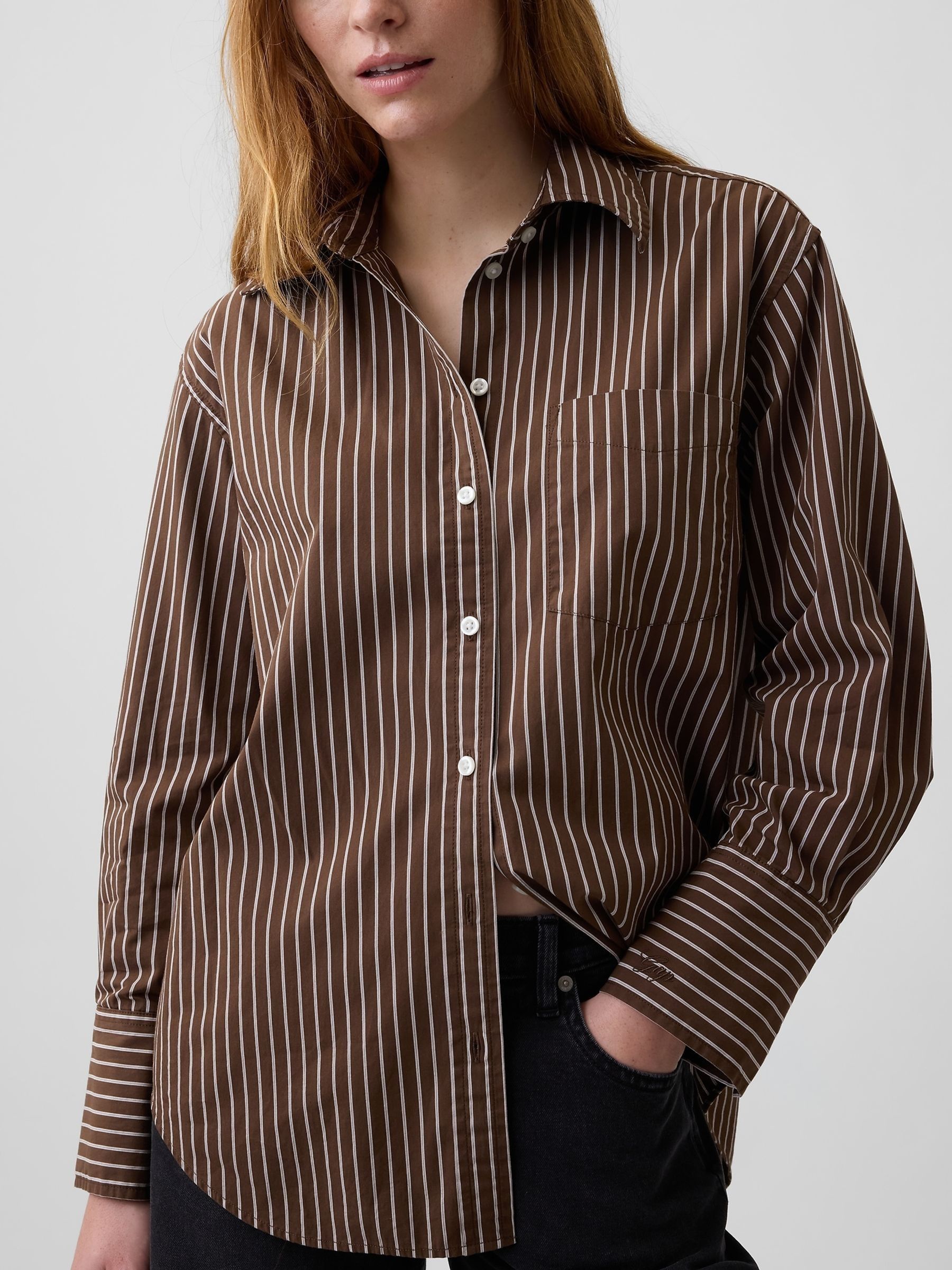 Brown Stripe Poplin Big Shirt - Image 4 of 4