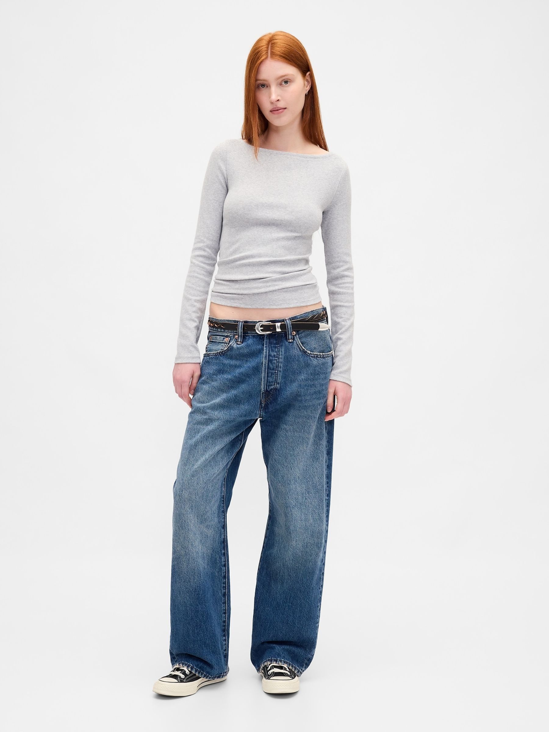 Grey Modern Boatneck Long Sleeve T-Shirt - Image 3 of 4
