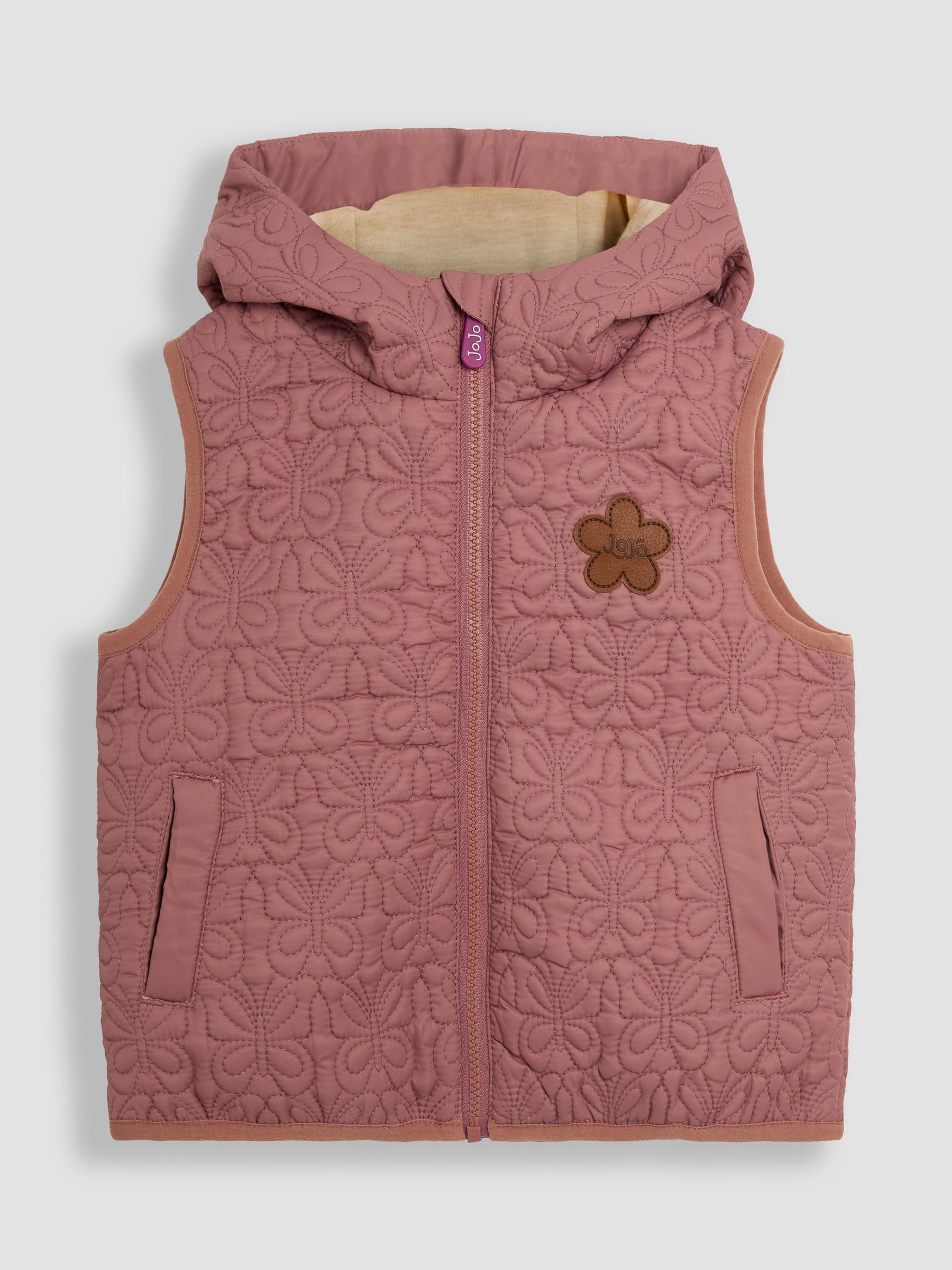 Pink Butterfly Quilted Puffer Gilet - Image 1 of 3