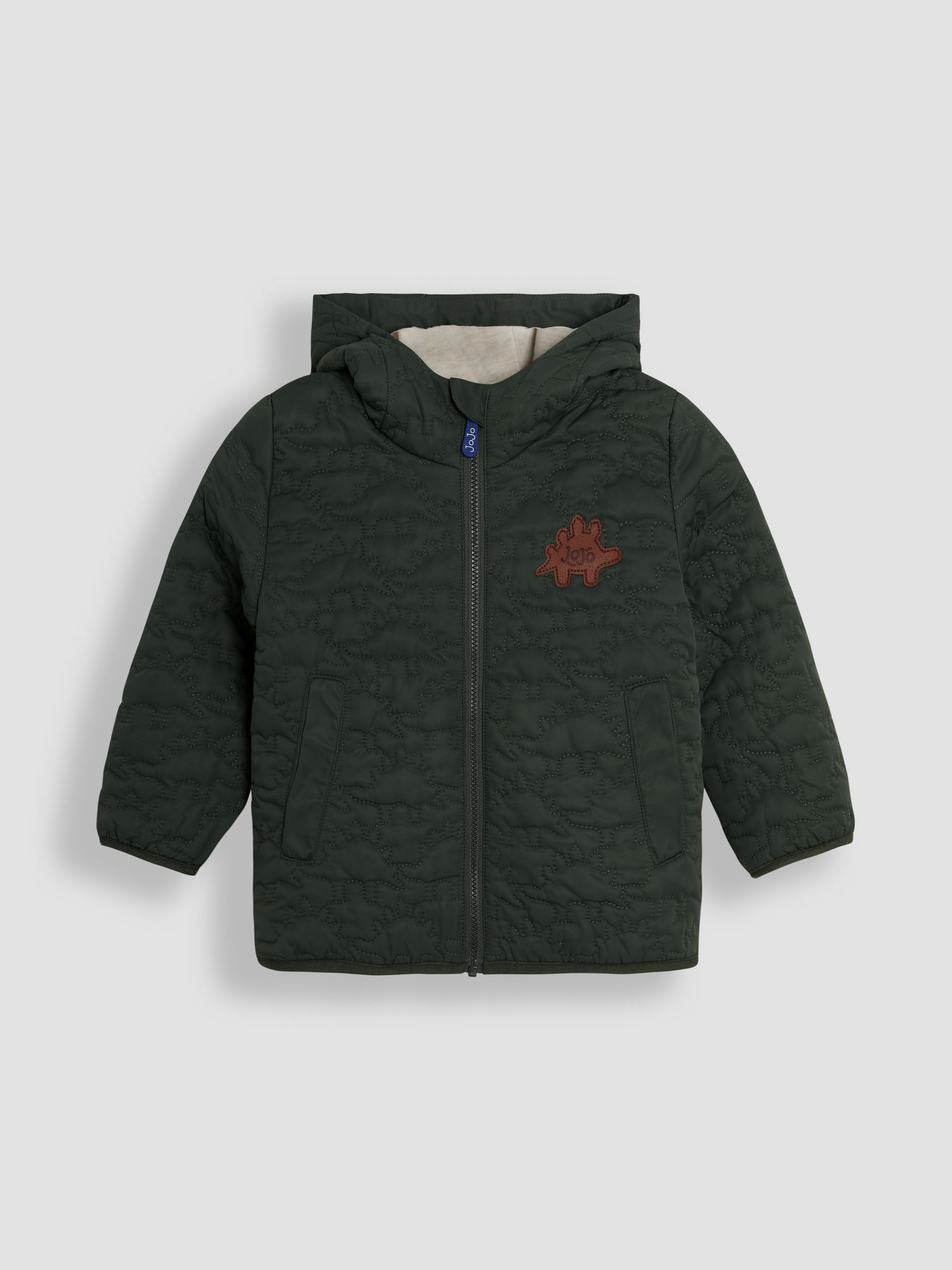 Khaki Dinosaur Quilted Puffer Jacket - Image 1 of 4