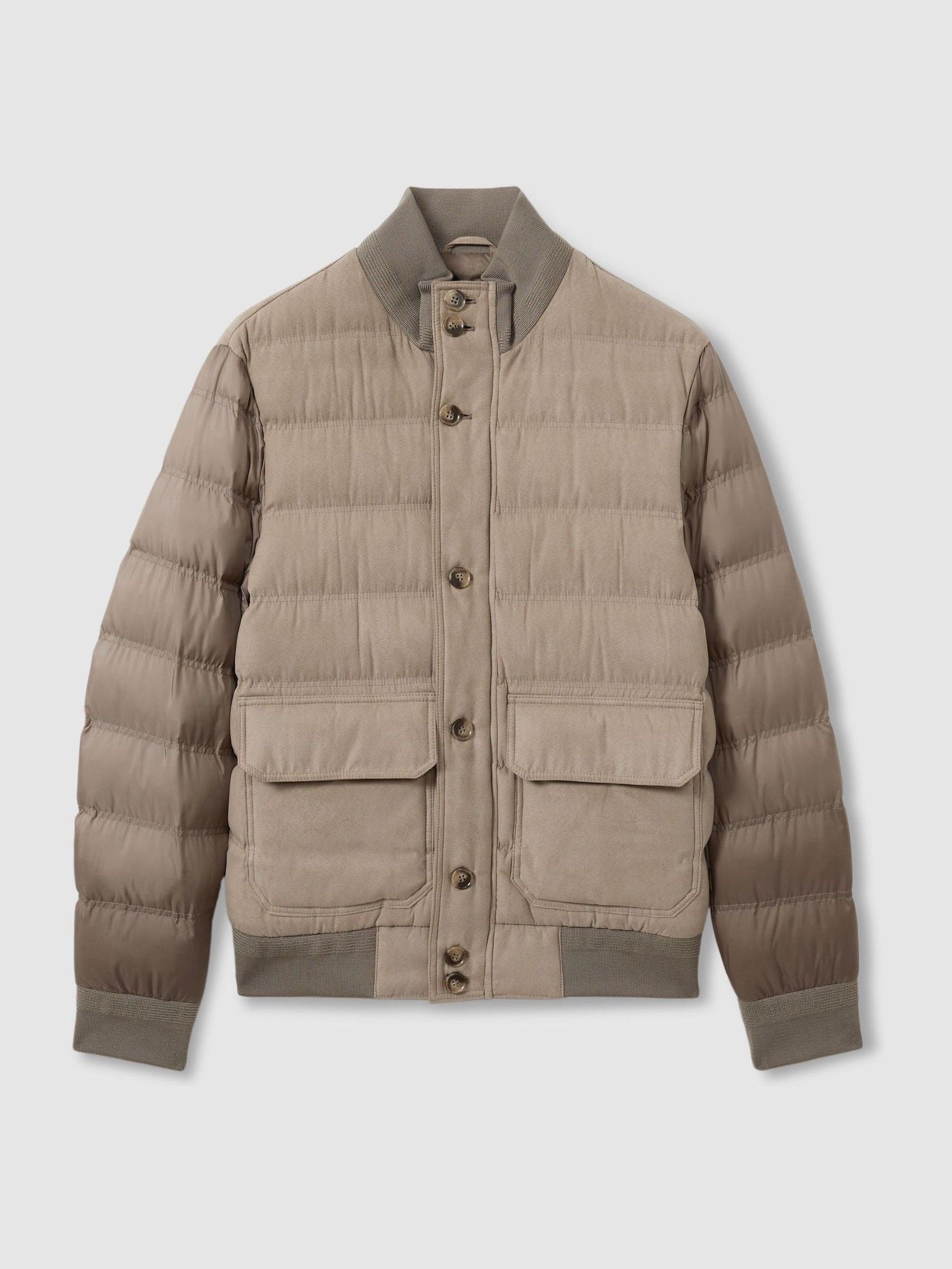 Patch-Pocket Quilted-Alcantara Jacket in Stone - Image 2 of 7