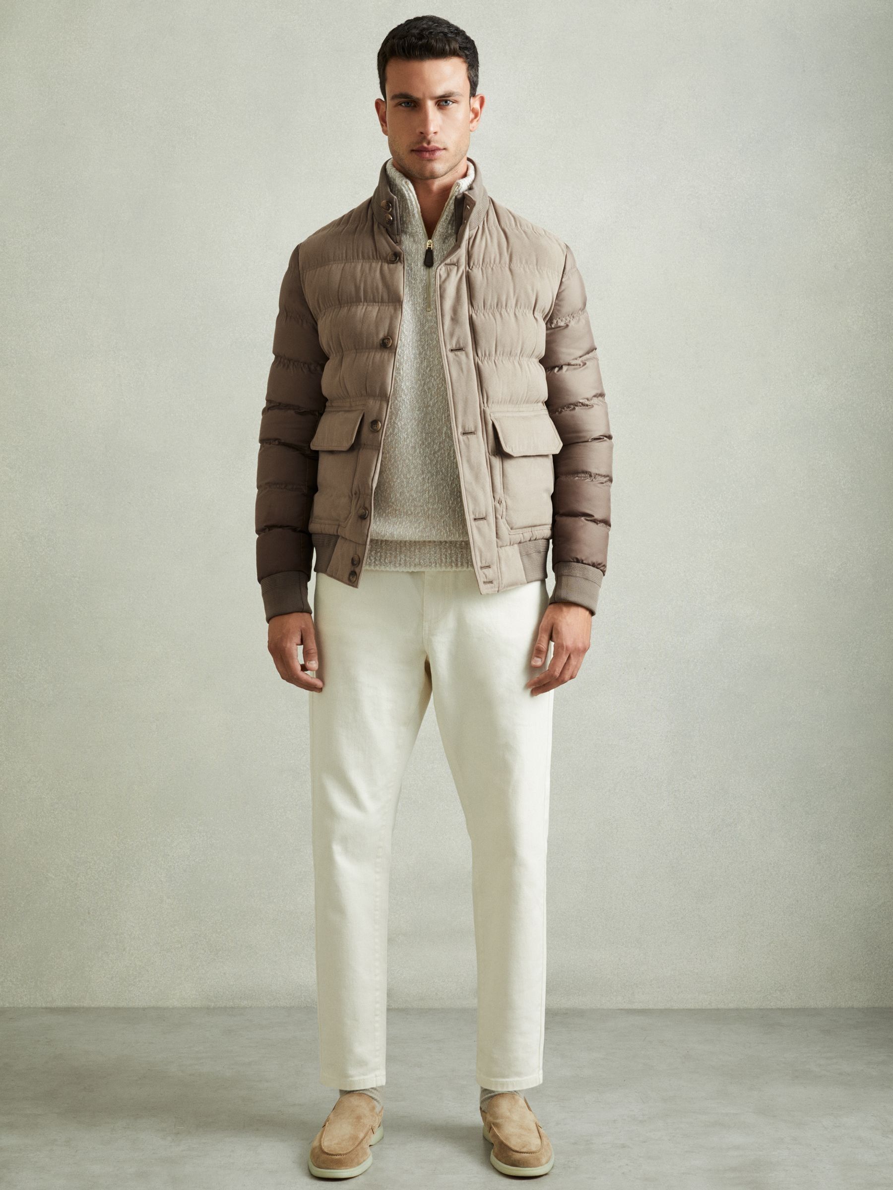 Patch-Pocket Quilted-Alcantara Jacket in Stone - Image 3 of 7