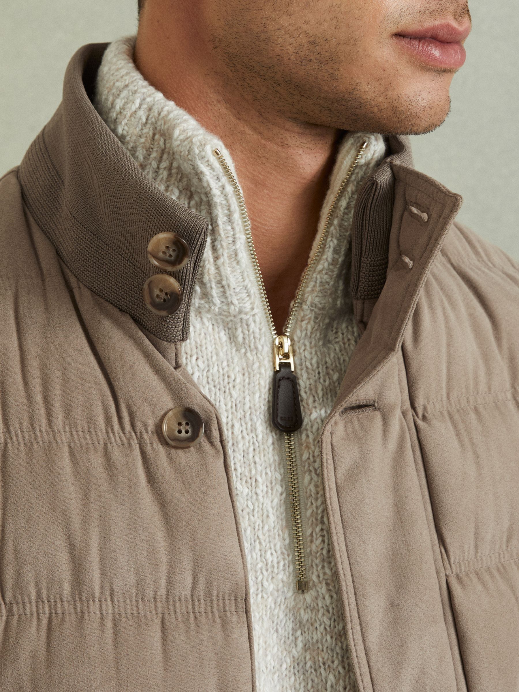 Patch-Pocket Quilted-Alcantara Jacket in Stone - Image 4 of 7
