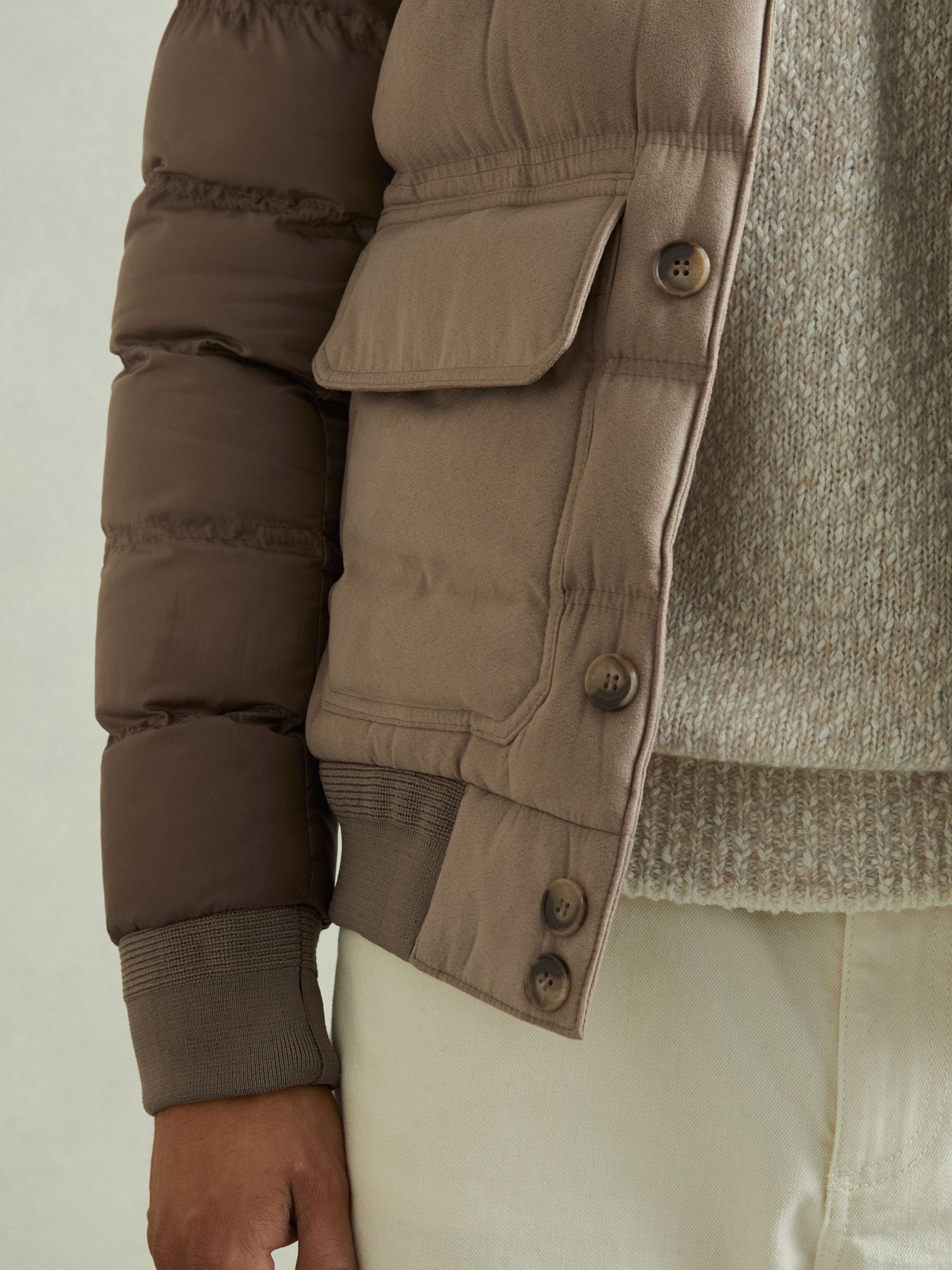 Patch-Pocket Quilted-Alcantara Jacket in Stone - Image 5 of 7