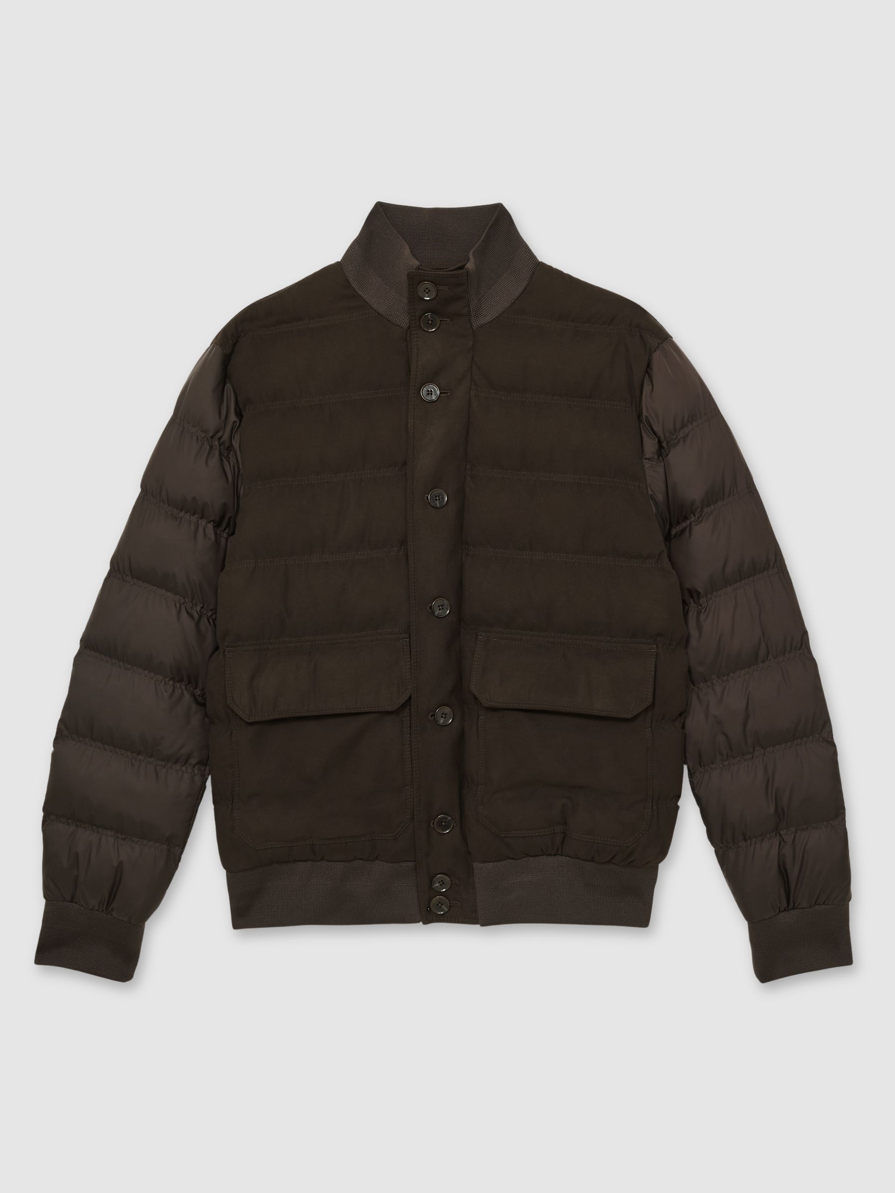 Patch-Pocket Quilted-Alcantara Jacket in Chocolate Brown - Image 2 of 7
