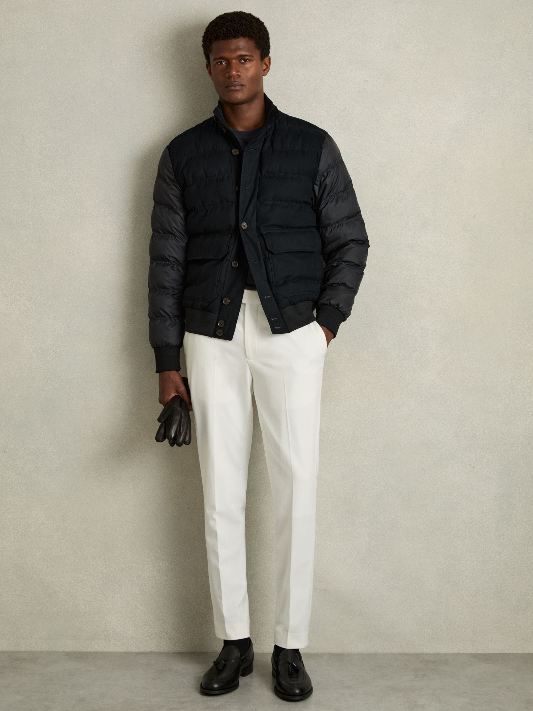 Patch-Pocket Quilted-Alcantara Jacket in Navy - Image 3 of 6