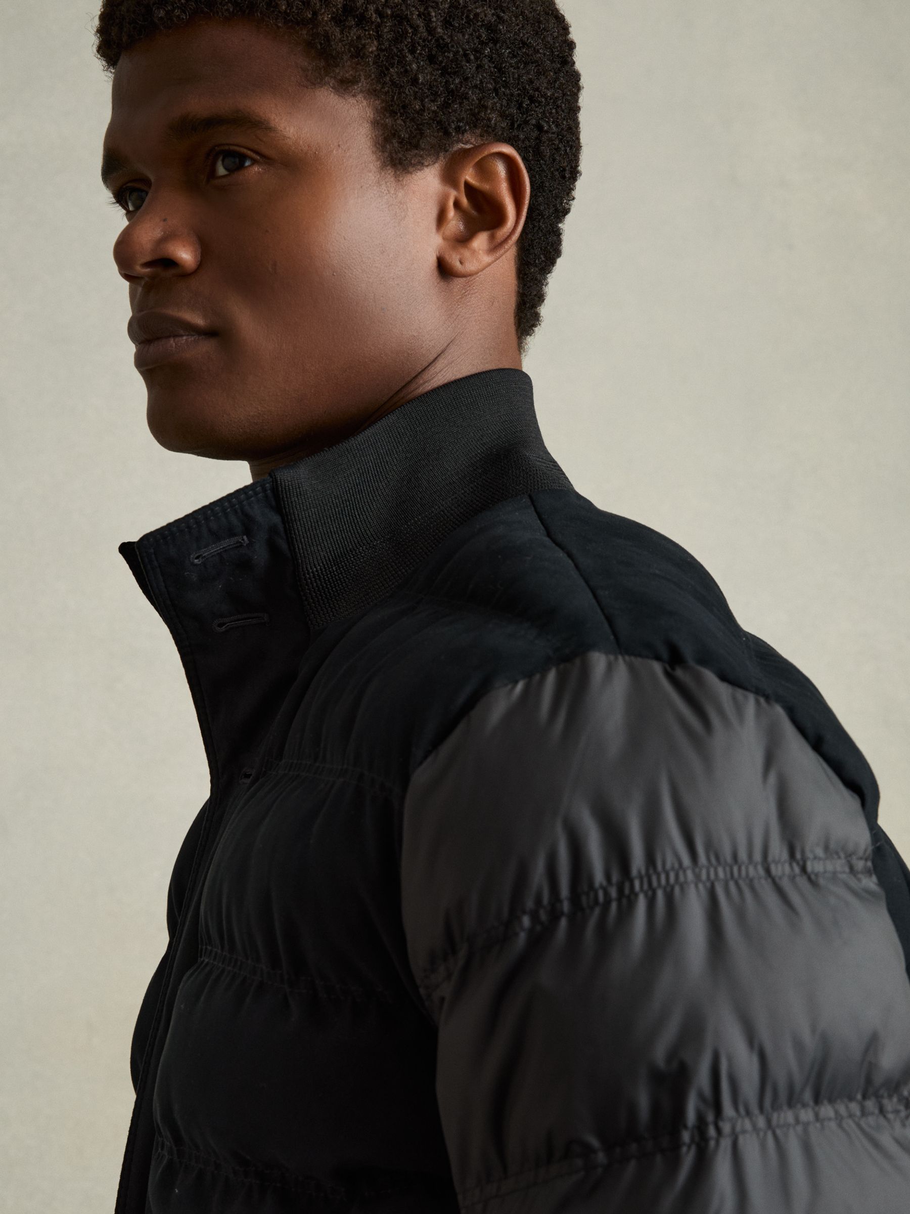 Patch-Pocket Quilted-Alcantara Jacket in Navy - Image 4 of 6