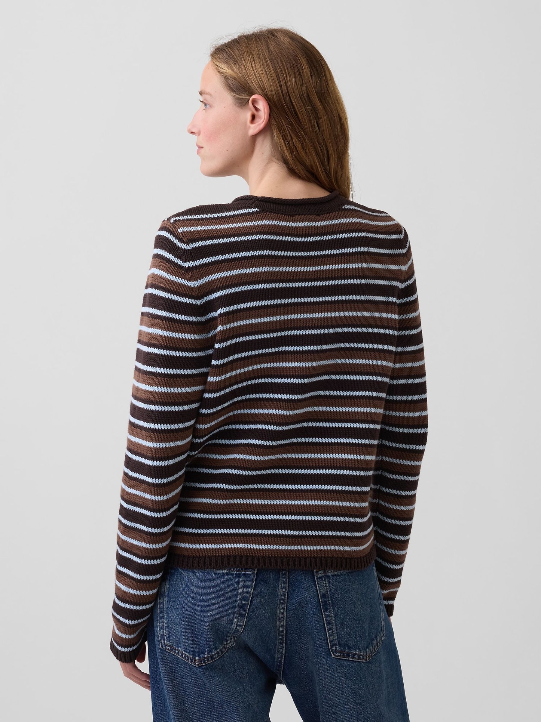 Brown Stripe Rolled Neck Jumper - Image 2 of 4