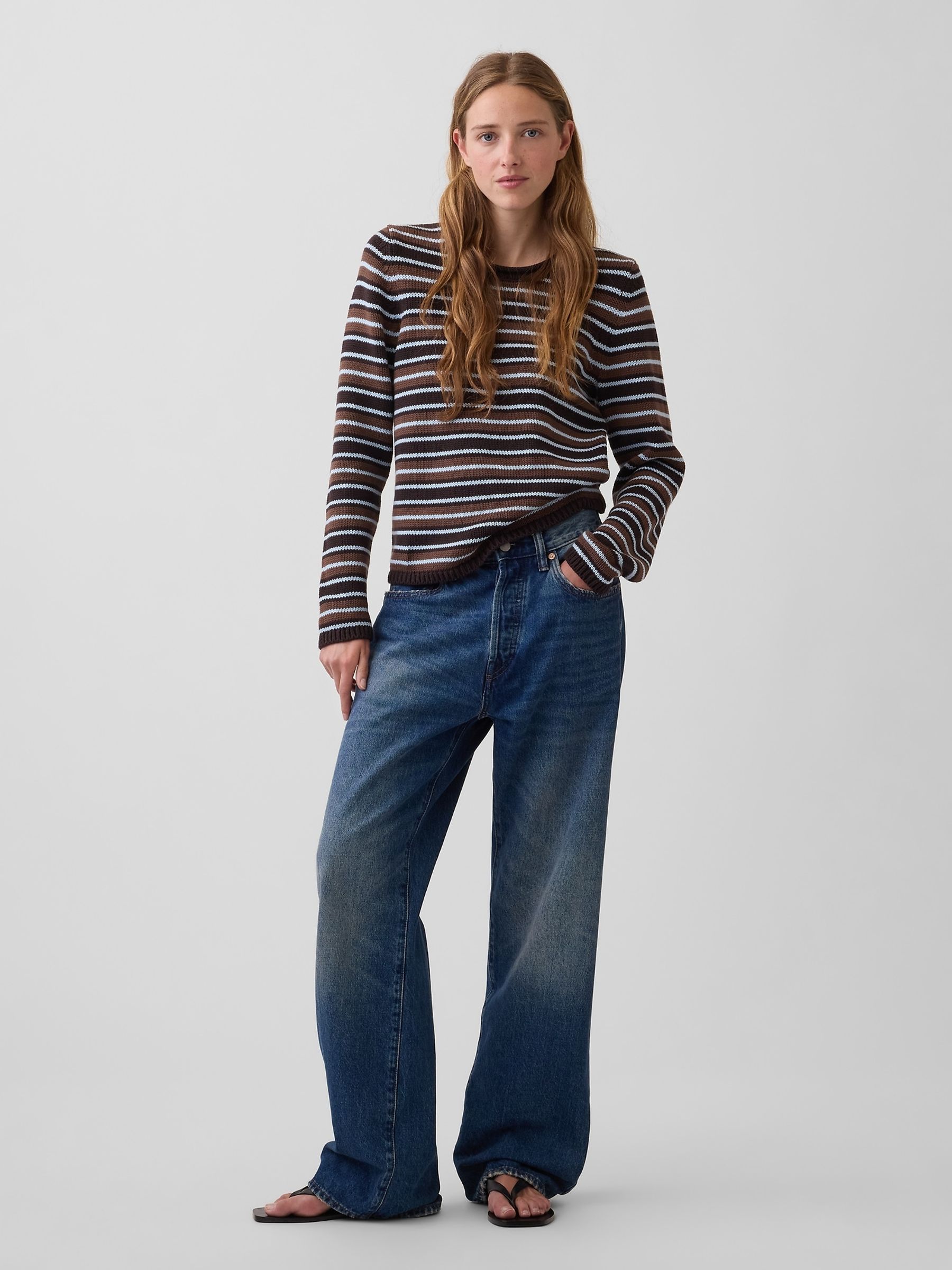 Brown Stripe Rolled Neck Jumper - Image 3 of 4
