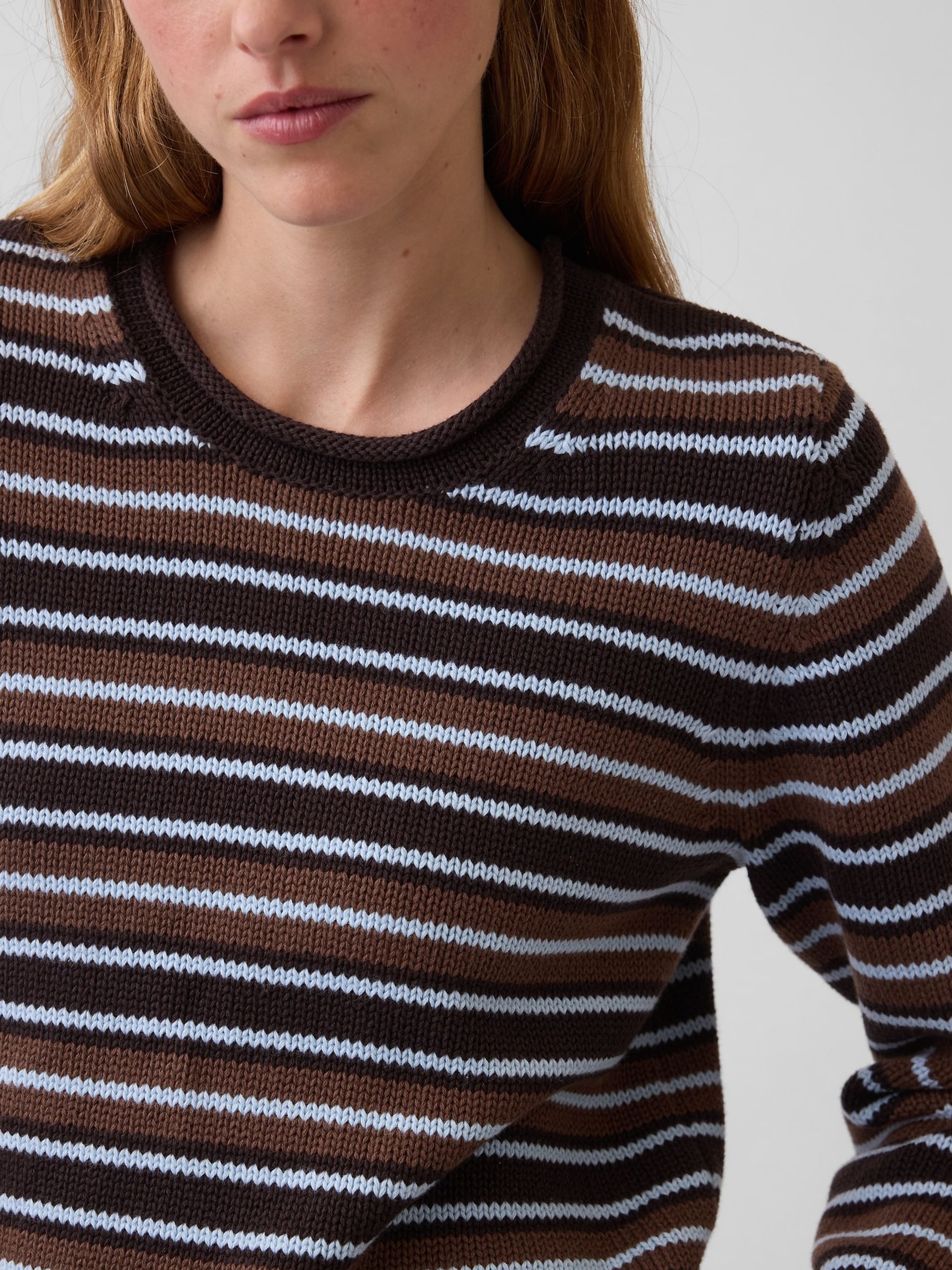 Brown Stripe Rolled Neck Jumper - Image 4 of 4 Brown Stripe Rolled Neck Jumper - Image 4 of 4