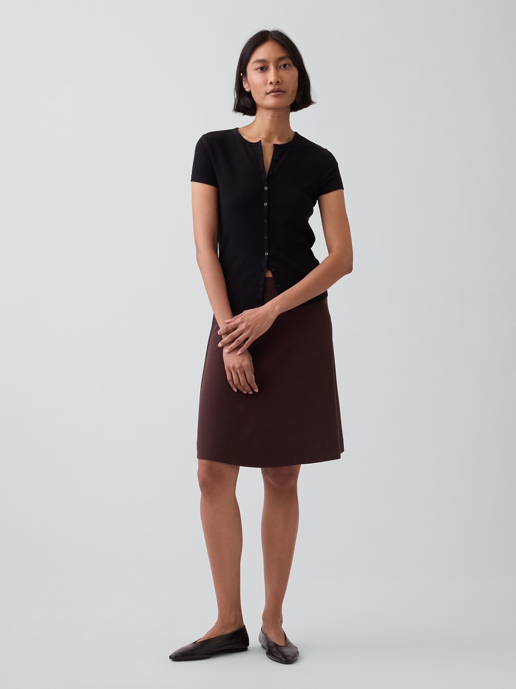 Chocolate Brown Easy Knee-Length Skirt - Image 4 of 5
