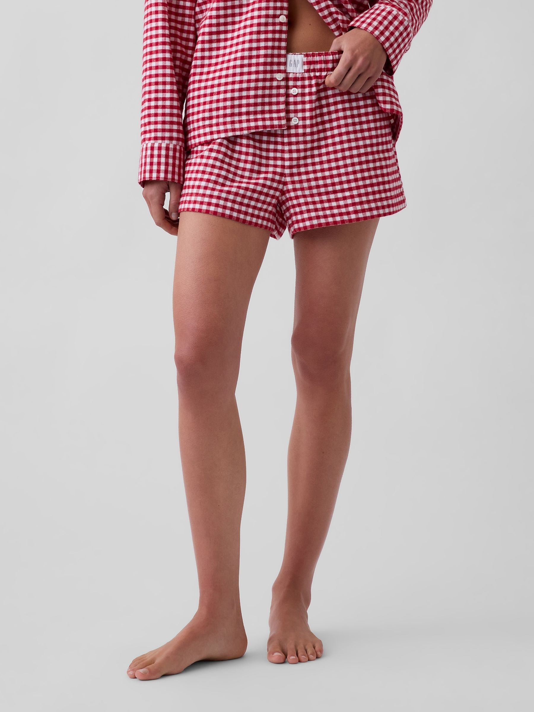 Red Gingham Flannel Pyjamas Shorts - Image 1 of 6