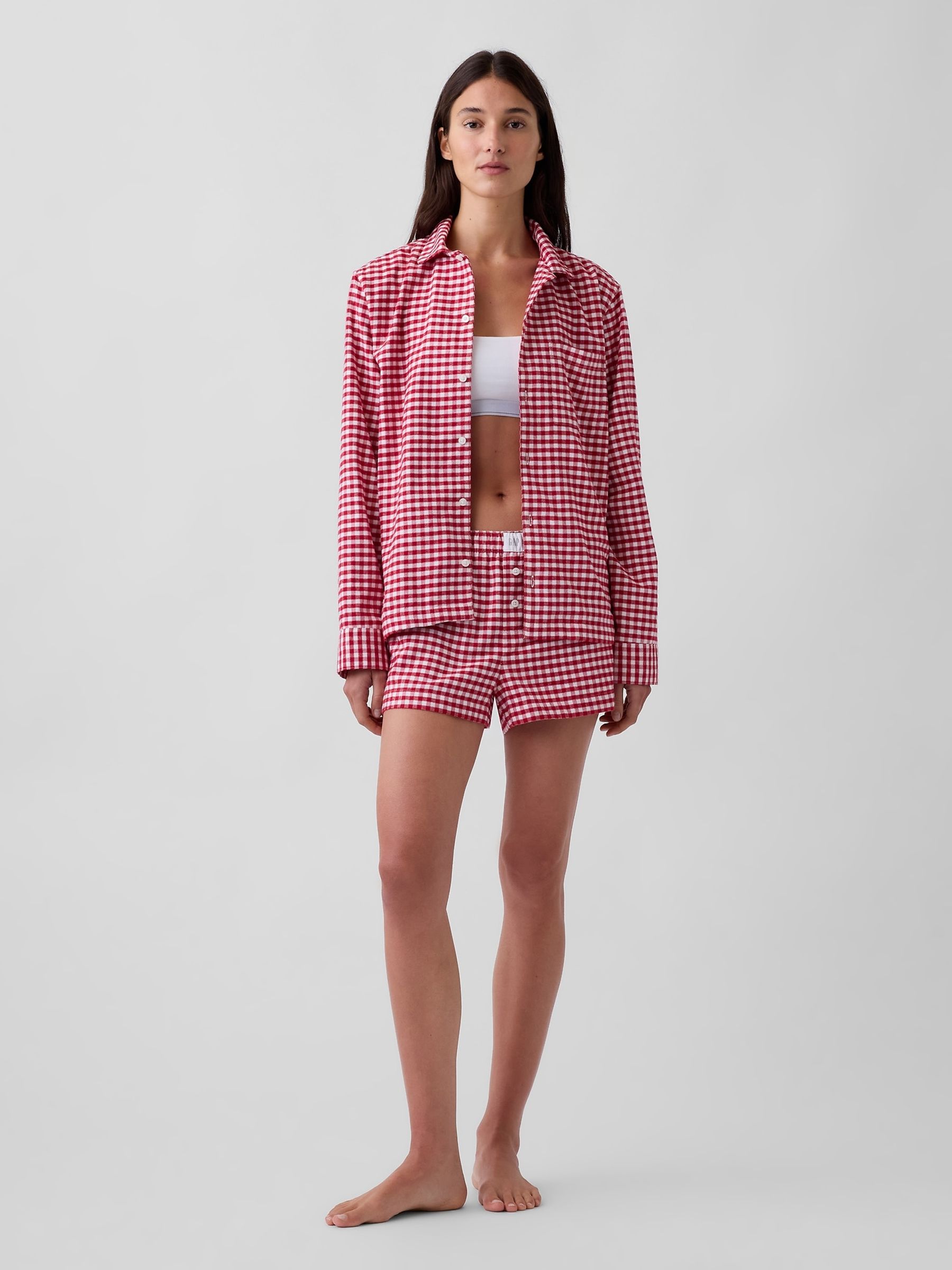 Red Gingham Flannel Pyjamas Shorts - Image 4 of 6