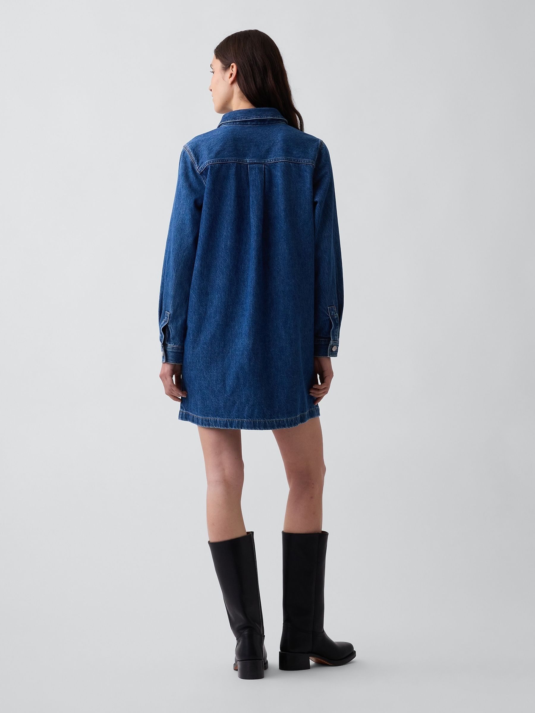 Medium Wash Denim Shift Mini Dress - Image 2 of 4