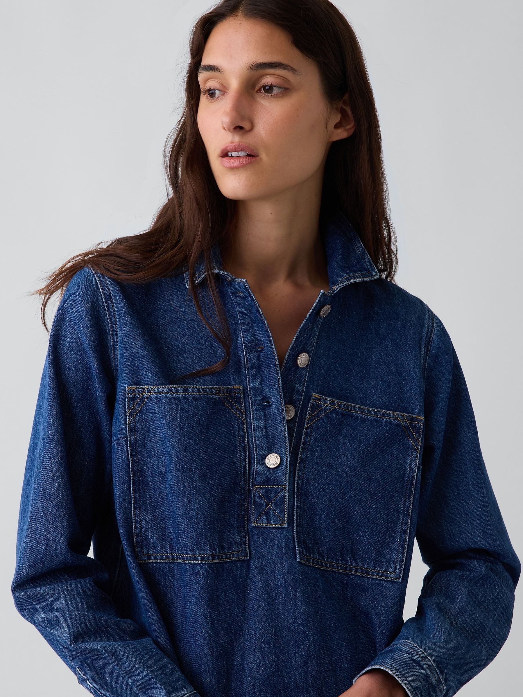 Medium Wash Denim Shift Mini Dress - Image 3 of 4