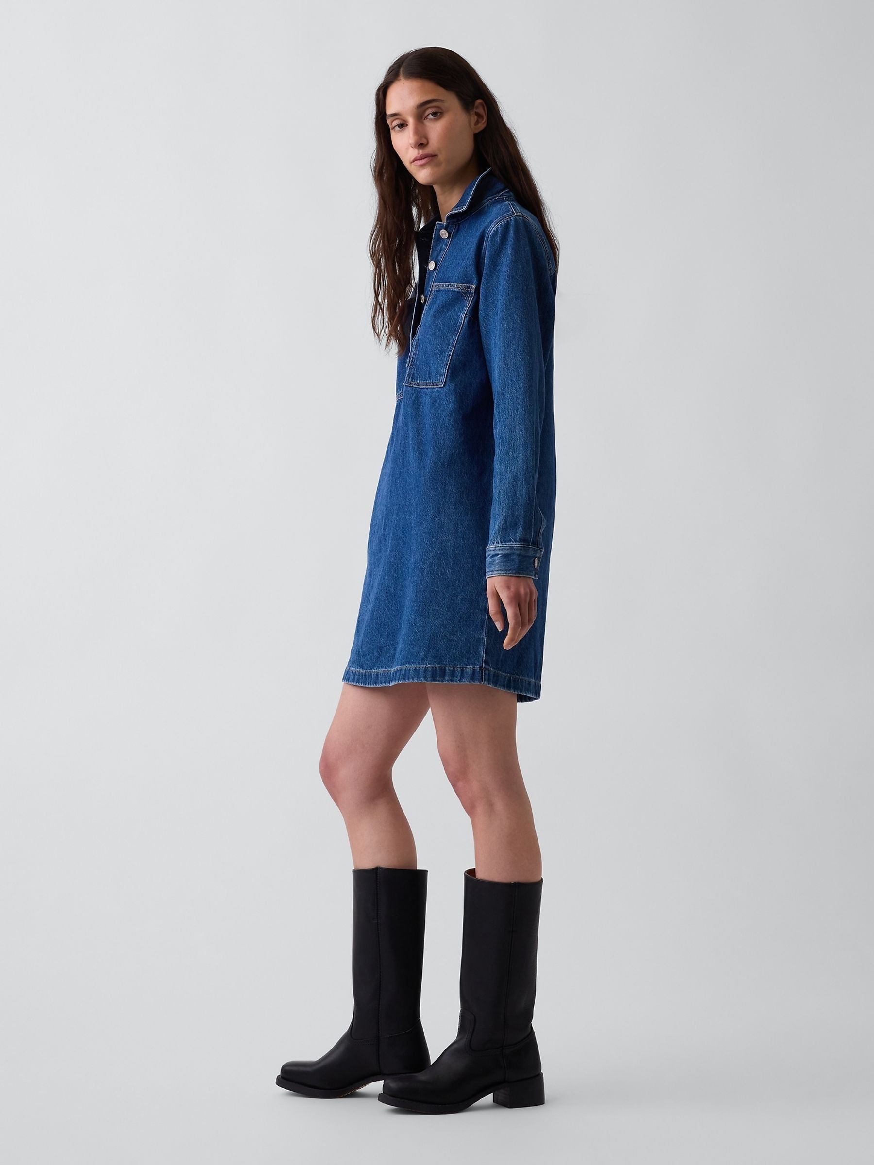 Medium Wash Denim Shift Mini Dress - Image 4 of 4