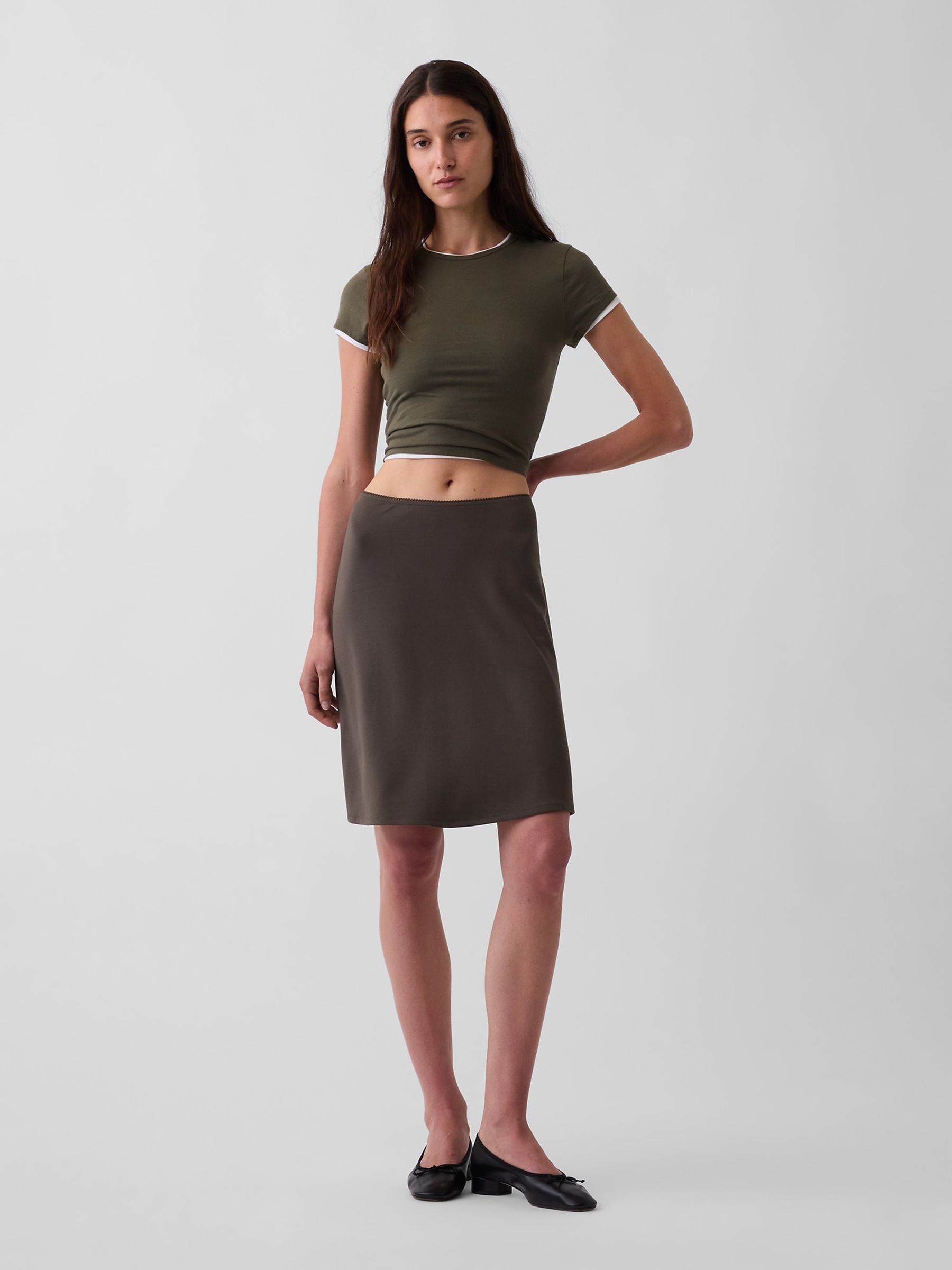 Brown Easy Knee-Length Skirt - Image 1 of 5