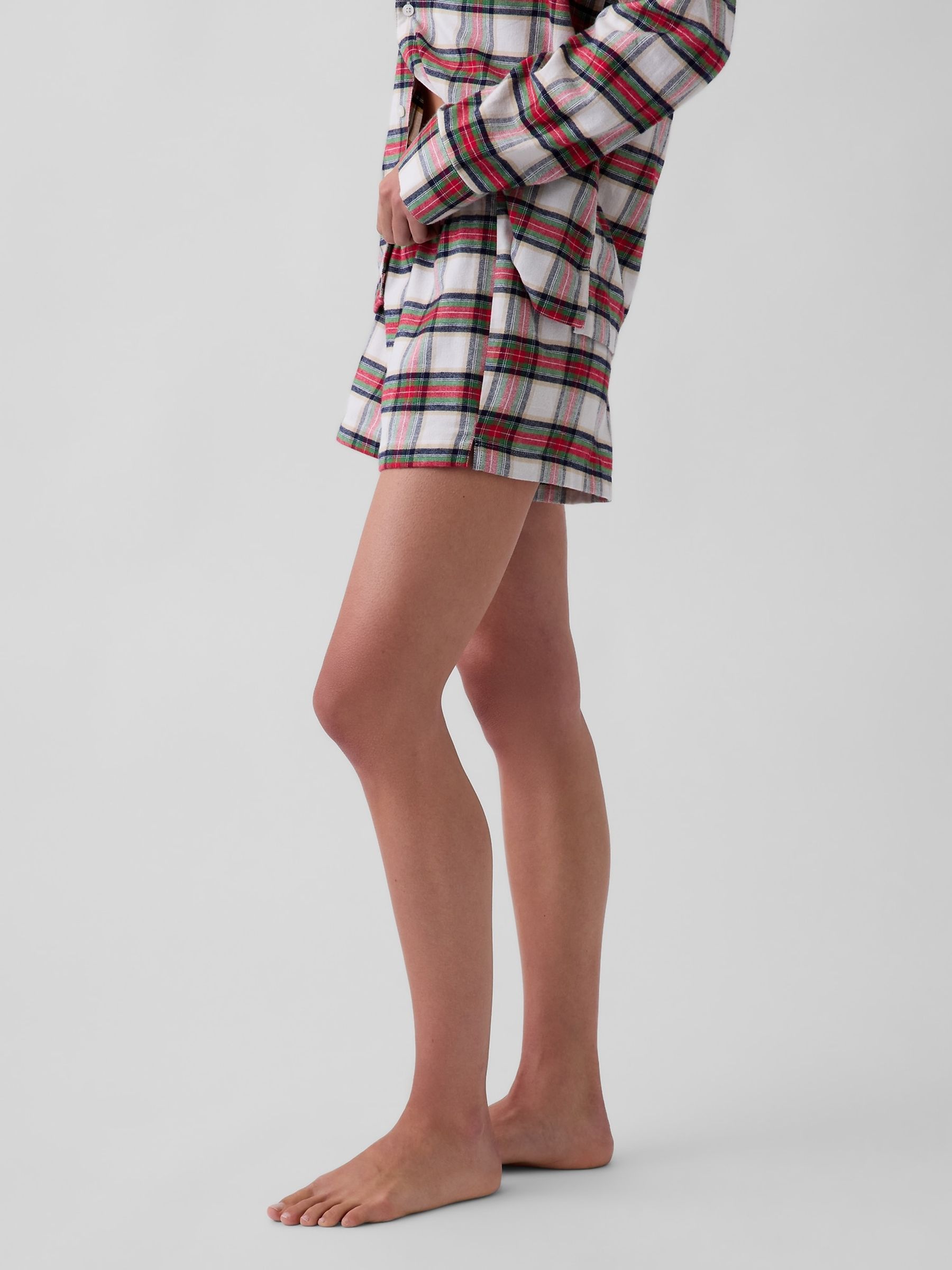 Red & Cream Flannel Pyjamas Shorts - Image 3 of 6