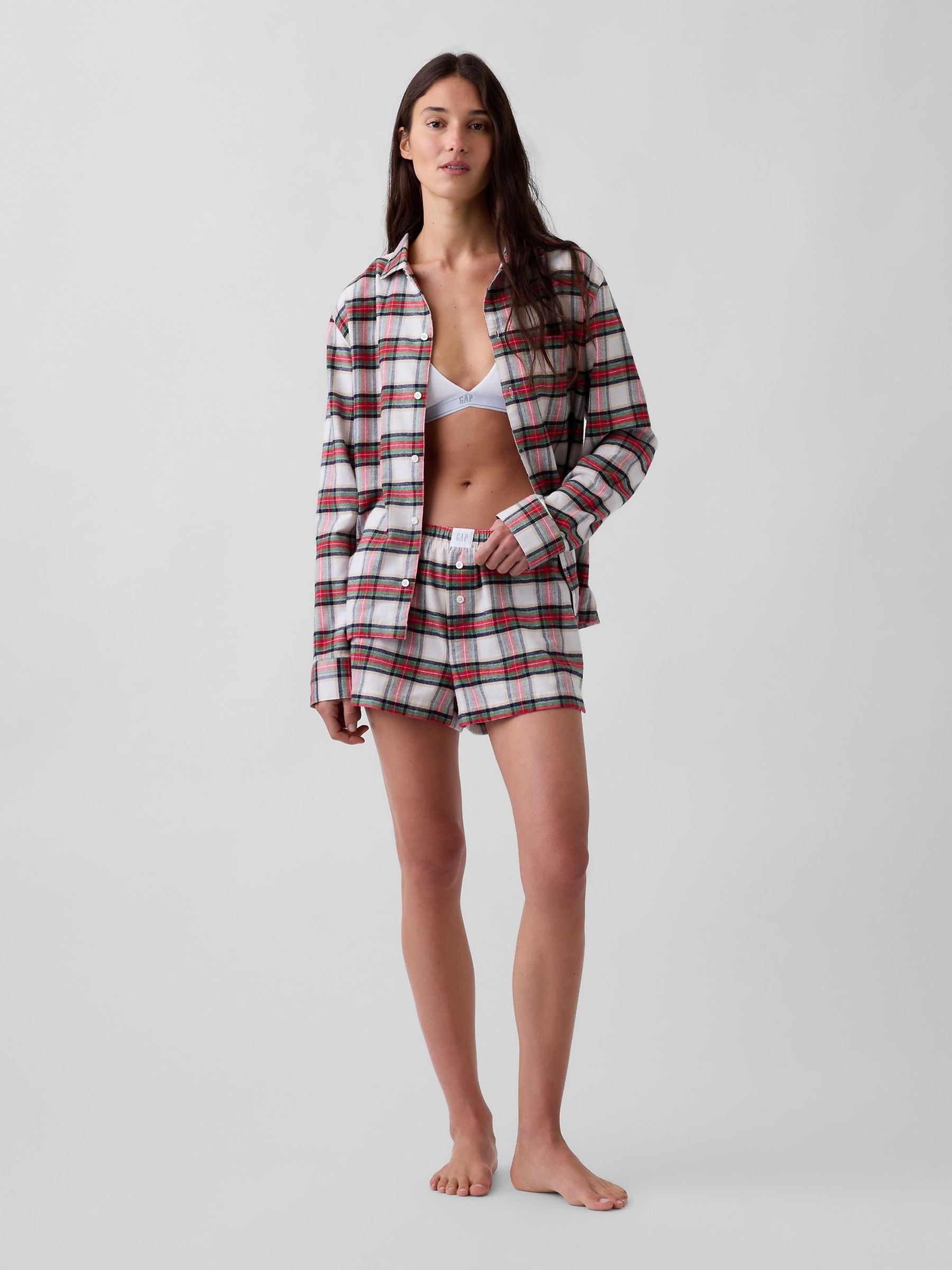 Red & Cream Flannel Pyjamas Shorts - Image 4 of 6