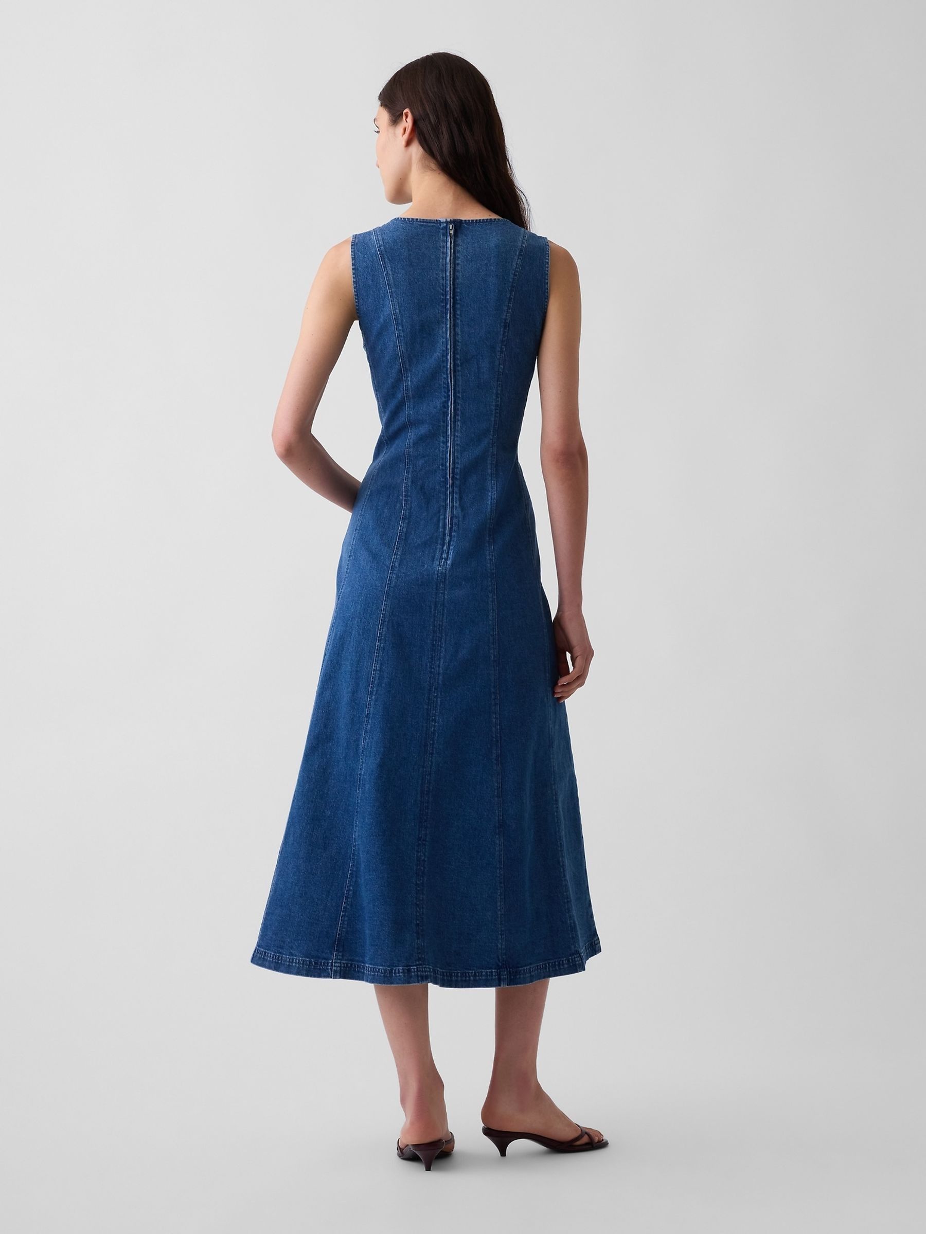 Medium Wash Seamed Denim Maxi Dress - Image 2 of 4