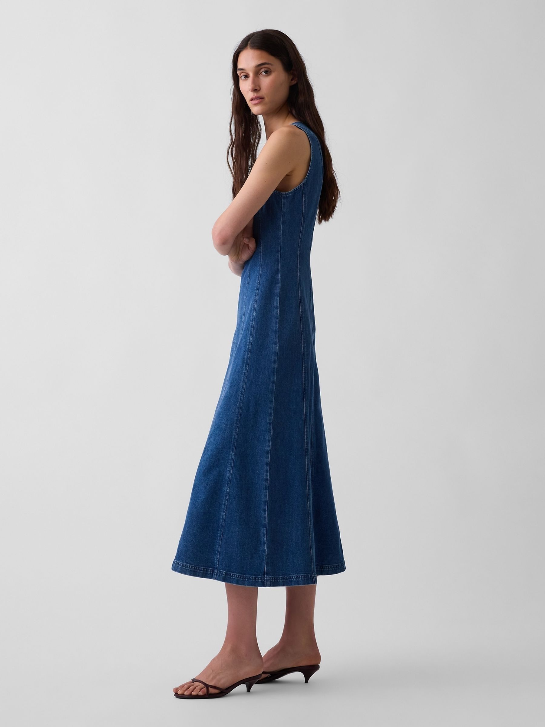 Medium Wash Seamed Denim Maxi Dress - Image 3 of 4