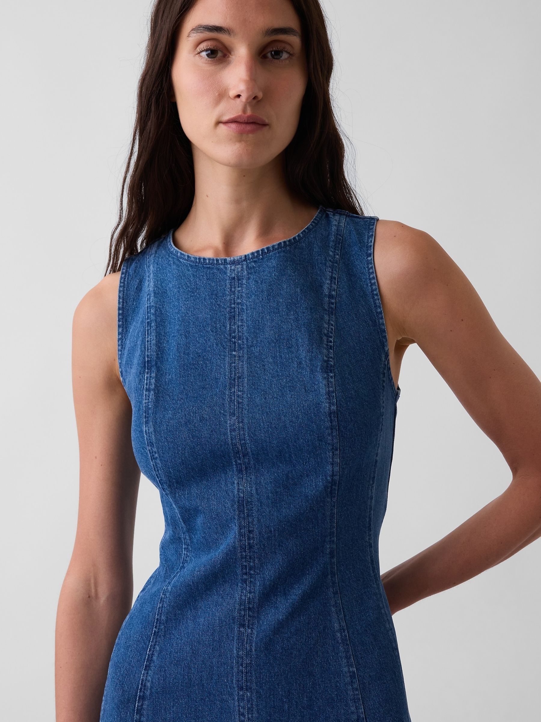 Medium Wash Seamed Denim Maxi Dress - Image 4 of 4 Medium Wash Seamed Denim Maxi Dress - Image 4 of 4