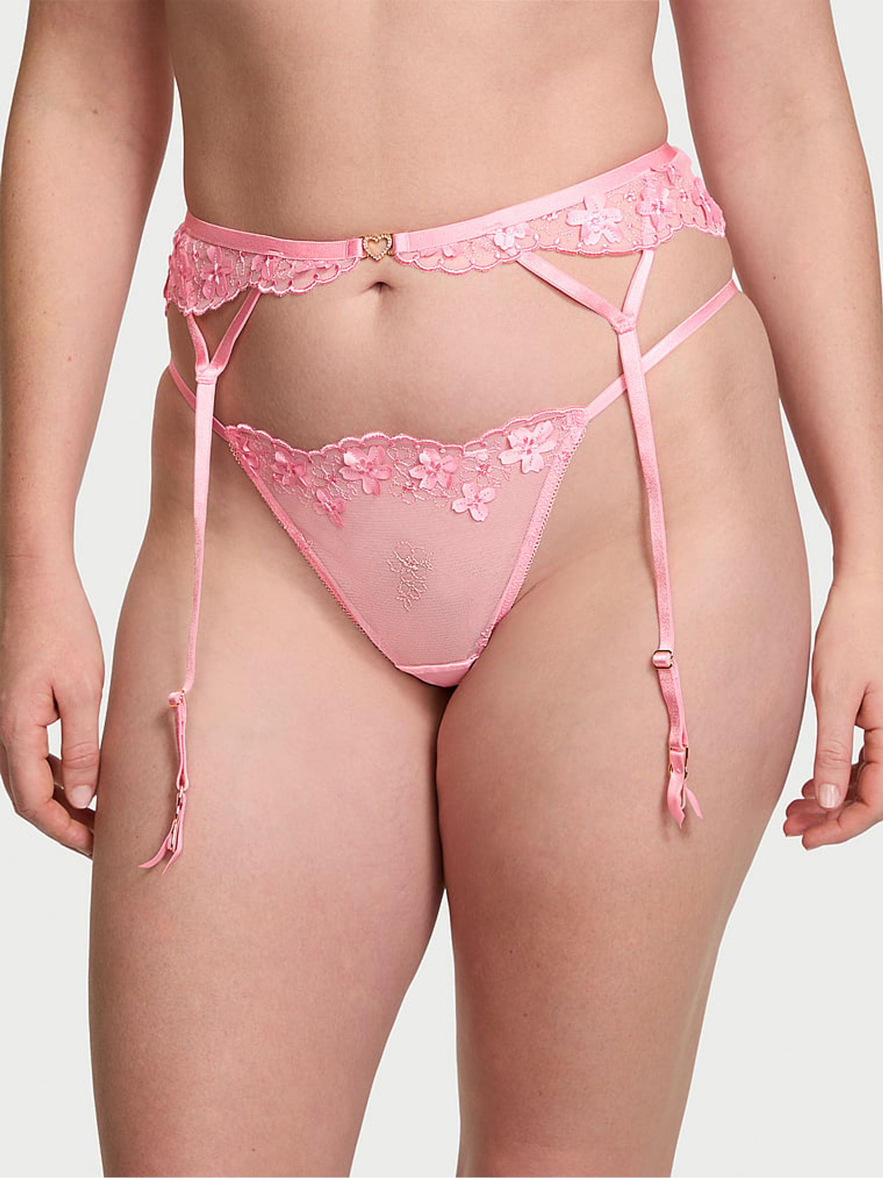 Pink Hope Pretty Petals Embroidered Garter Belt - Image 1 of 3