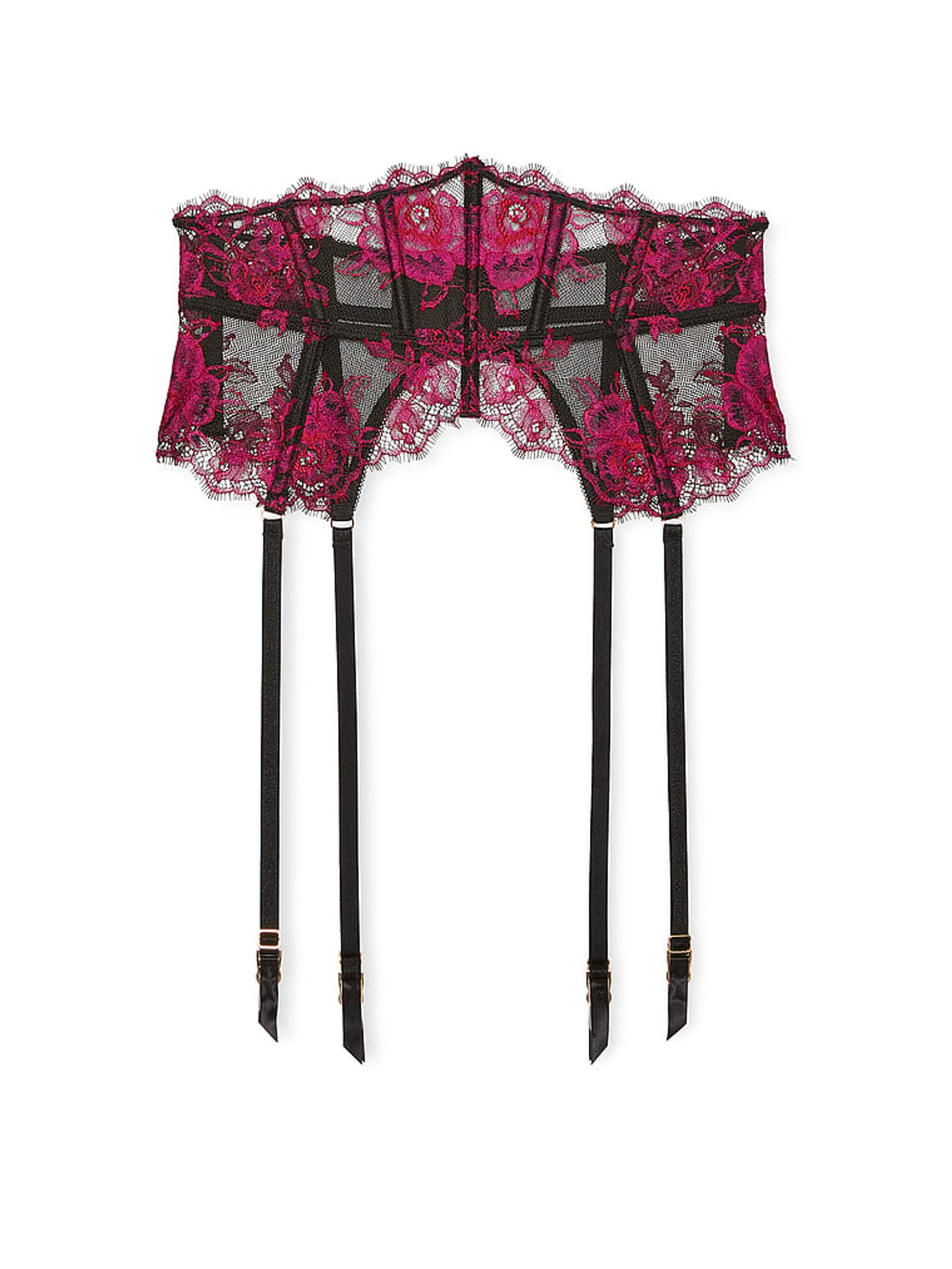 Black / Pink Rose Lace Garter Belt - Image 3 of 3