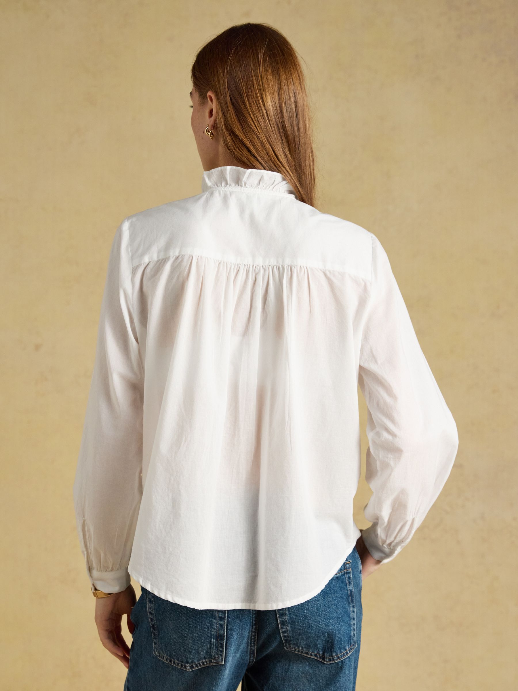 Melanie White Long Sleeve Blouse With Ruffle Neck - Image 2 of 7