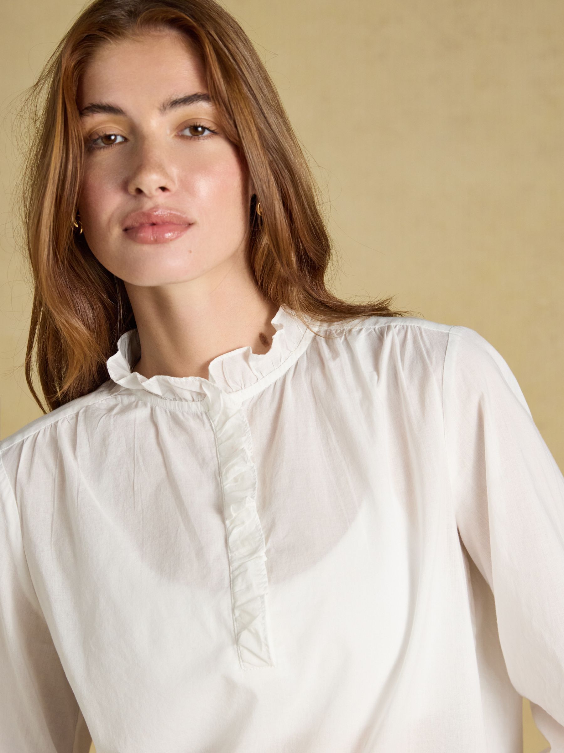 Melanie White Long Sleeve Blouse With Ruffle Neck - Image 4 of 7