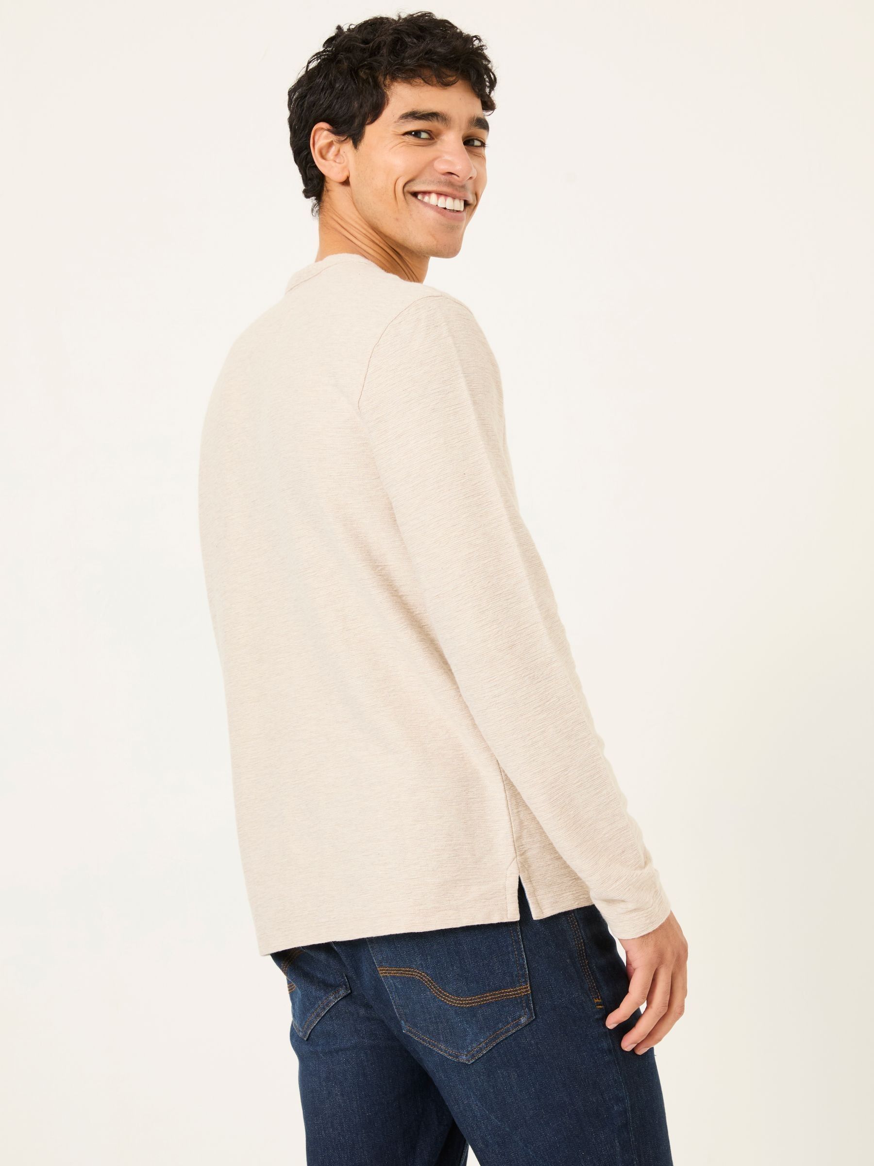 Natural 100% Cotton Long Sleeve Nutbourne Henley T-Shirt - Image 2 of 6