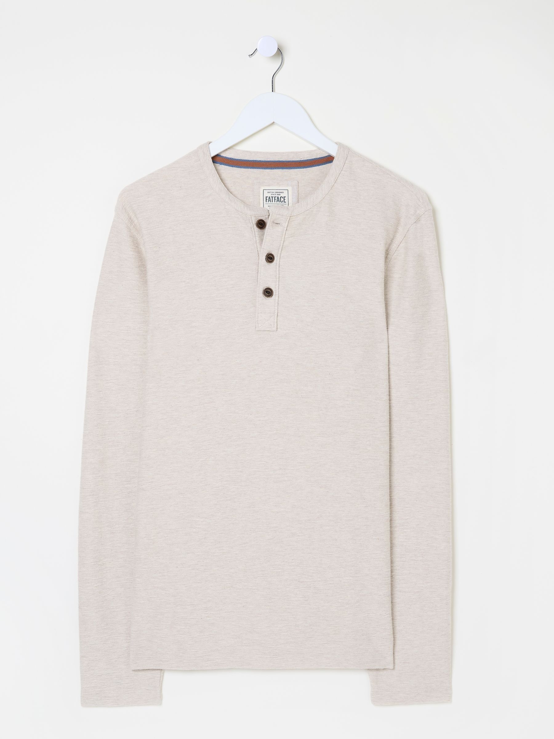 Natural 100% Cotton Long Sleeve Nutbourne Henley T-Shirt - Image 6 of 6