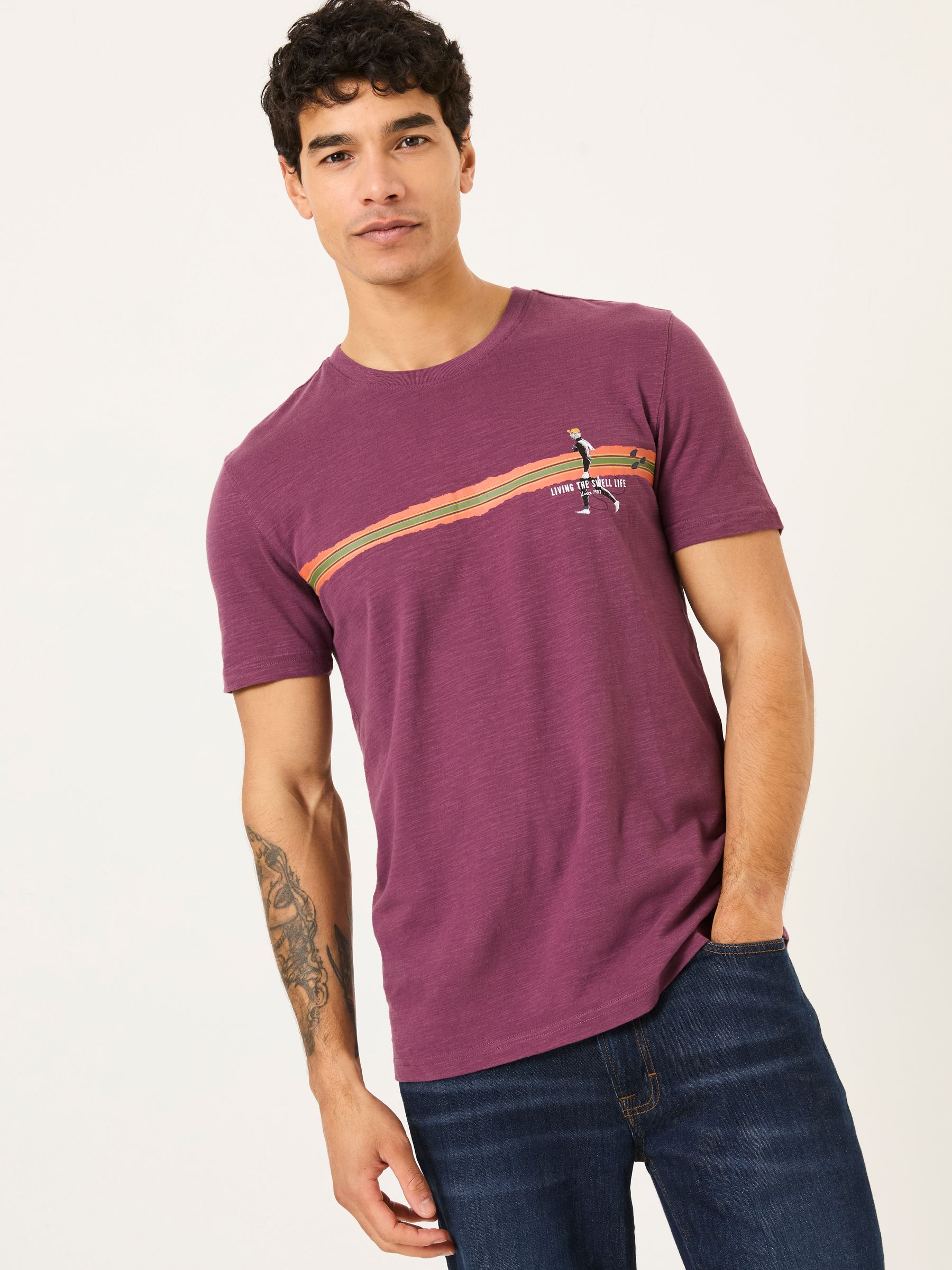 Burgundy Red Surf Chest Stripe T Shirt - Image 1 of 6